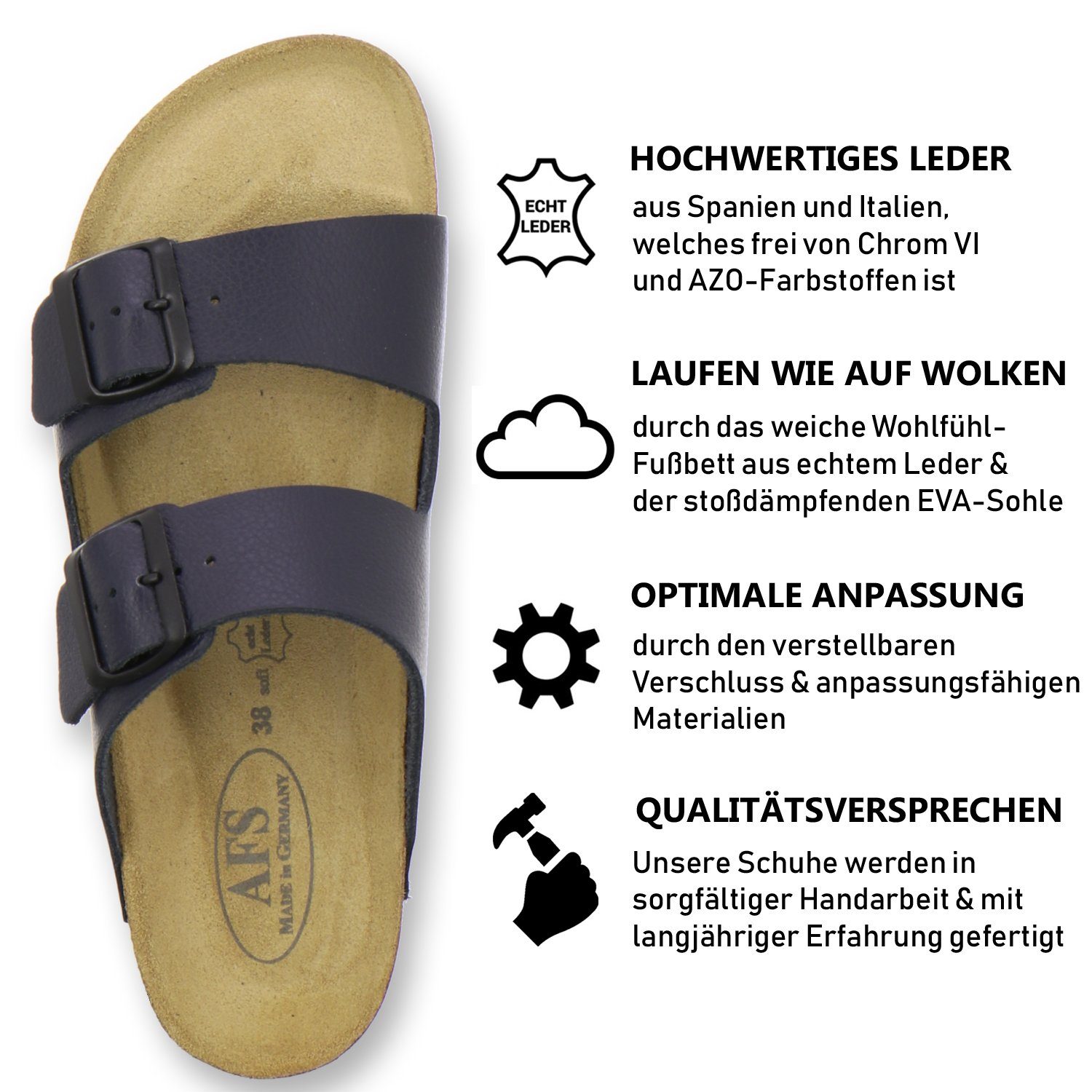 AFS-Schuhe 2100 Pantolette für Made aus mit Damen Fussbett, in navy Leder Germany Glattleder