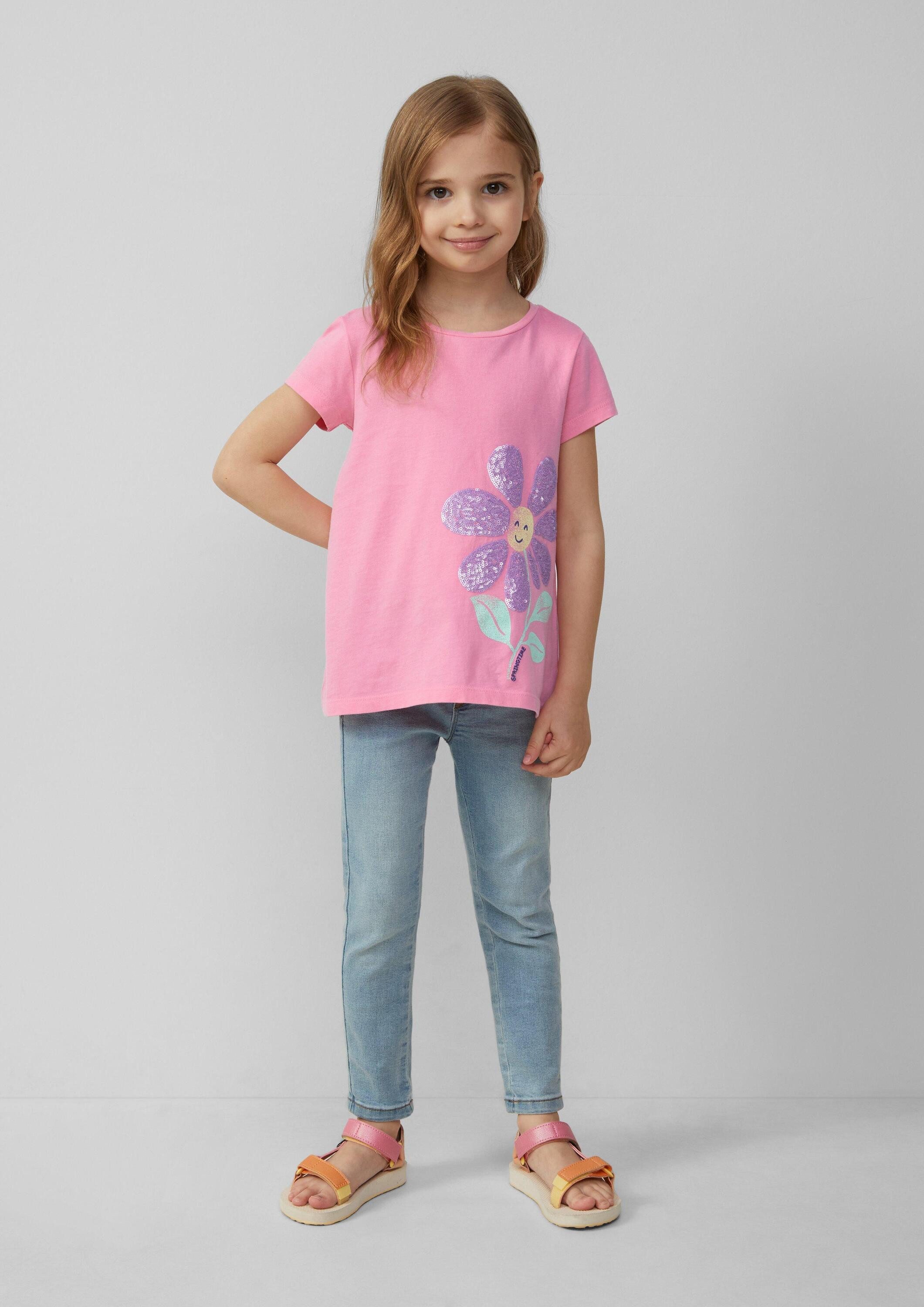 s.Oliver Kurzarmshirt T-Shirt Ausgestelltes T-Shirt mit Frontprint und Pailletten