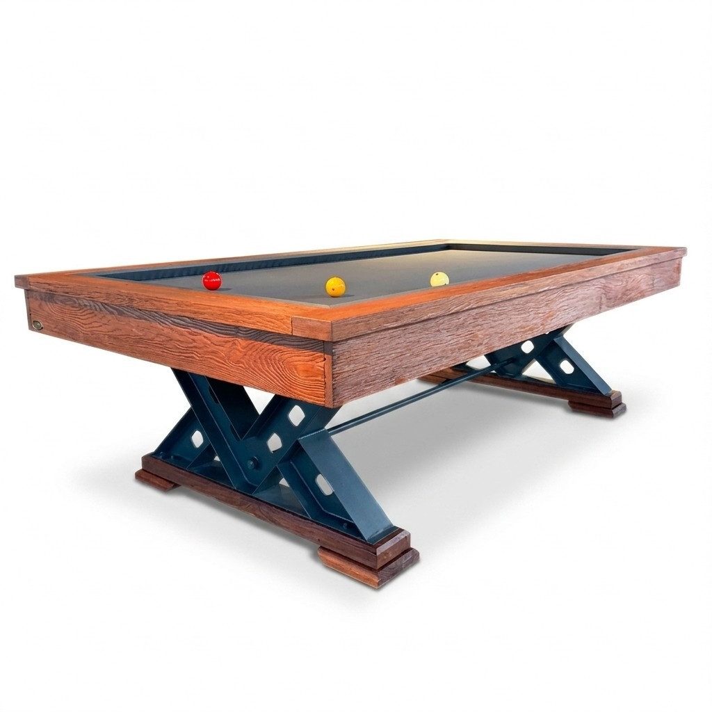 Xlmoebel Billardtisch Massivholztisch Braun mit Stahlbeinen und Marmorspielfläche, Made in Europa