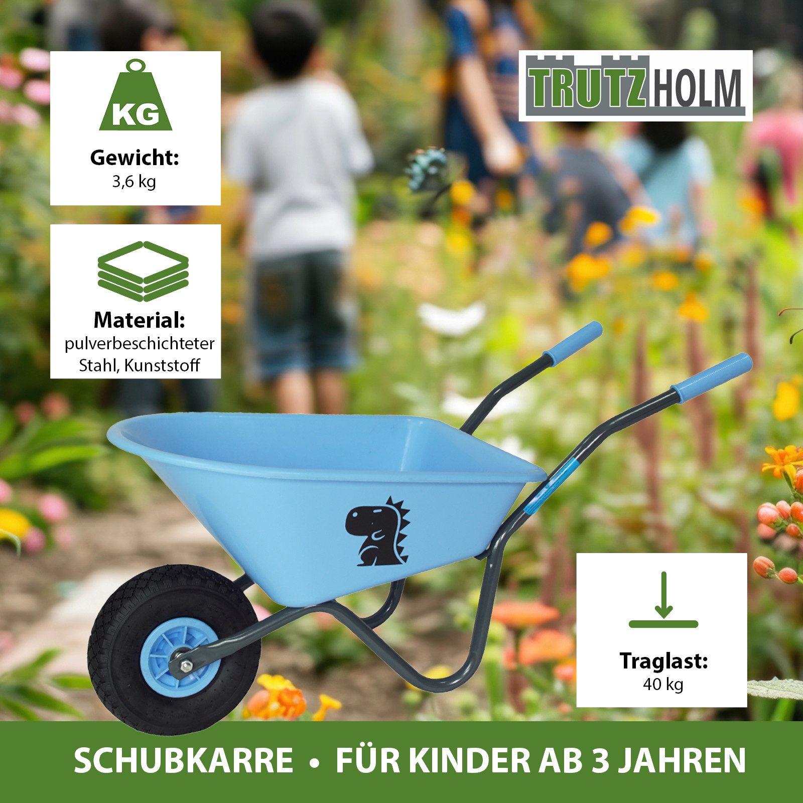 TRUTZHOLM Schubkarre Kinderschubkarre Drache Schiebkarre Metallschubkarre Gartenkarre