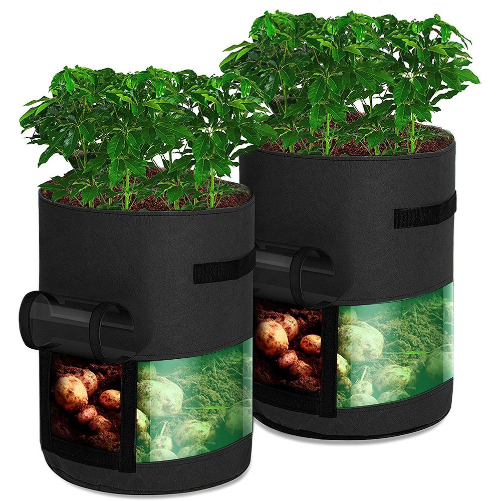 BTTO Pflanzkübel Pflanzkübel Transparent Blumentopf Pflanzsack mit Klettverschluss (Pflanztopf Pflanzensack für Kartoffeln,Tomaten,Blumen,Pflanzen,Gemüse, 1 St), Sichtfenster&Griffen ( 3 Farben, 1/2/3/5/8 Stück; 7/10 Gallonen) Schwarz