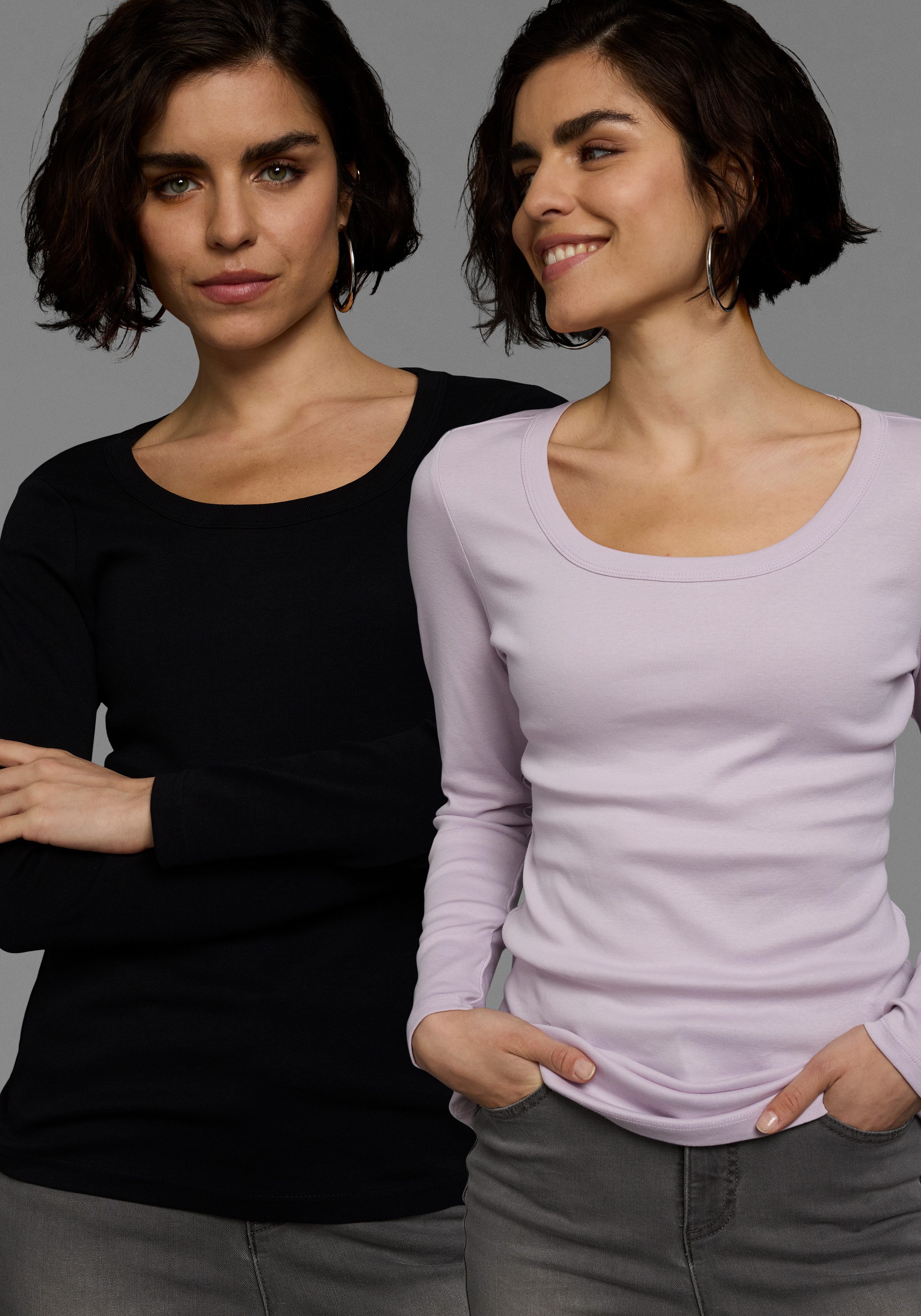 Flashlights Langarmshirt (Packung, 2-tlg) sehr figurbetonter Schnitt, Rundh günstig online kaufen