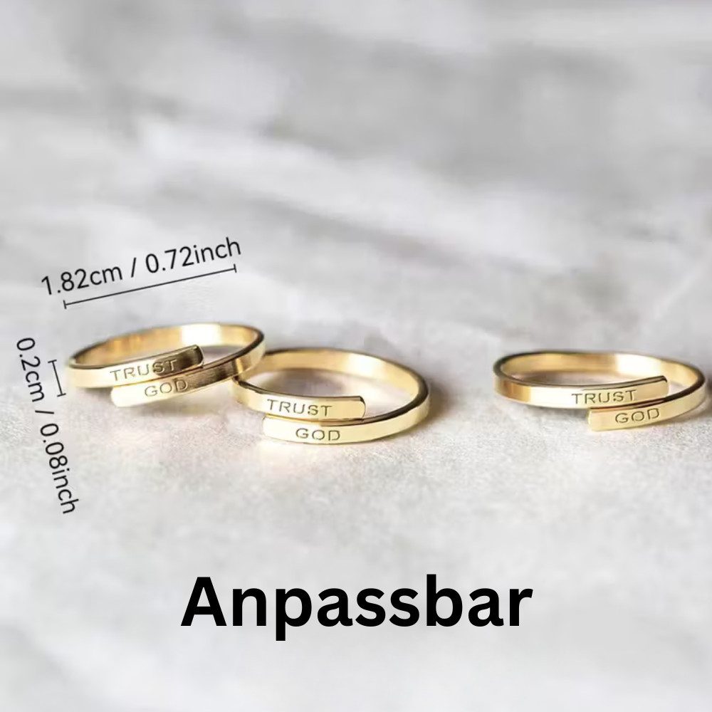 XCOAST Goldring Ring mit der Botschaft „TRUST GOD“ – ein Symbol für Glauben - Gold (Perfekte Geschenkidee, Edelstahl), Finger von 17mm bis 19mm Durchmesser (anpassbar)