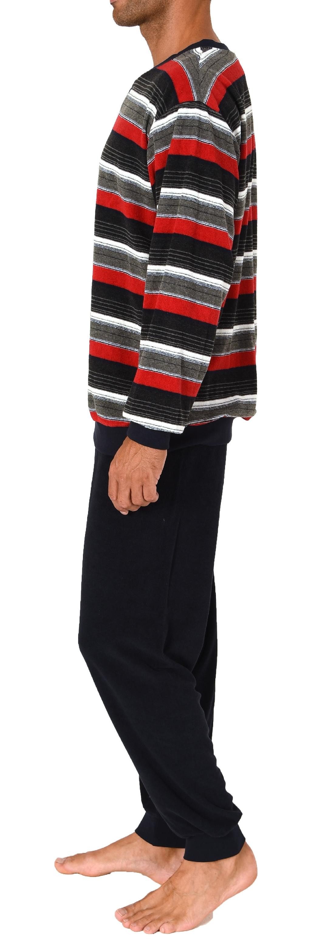 Normann Pyjama Herren Frottee langarm Schlafanzug mit Bündchen und Hals-Knopfleiste – Bild 3 von 5