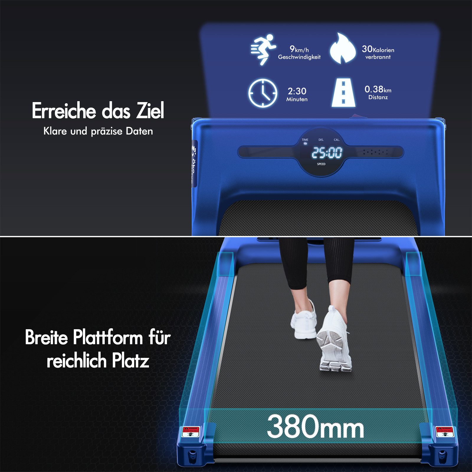 BLACK LORD Laufband für Zuhause, Walking Pad, Klappbares Untertisch-Laufband mit Armlehne (119 x 48,5 x 103 cm, 1-tlg), mit Bluetooth, Fernbedienung, Lautsprecher, 1-12km/h