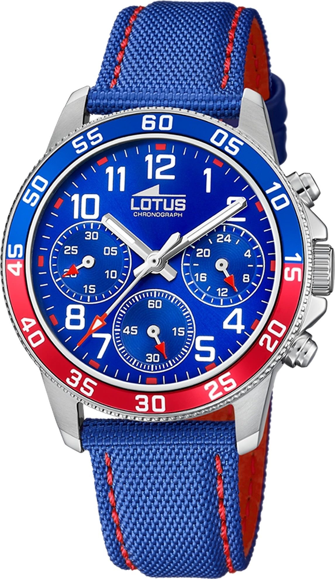 Lotus Chronograph Lotus Kinderuhr Leder blaurot Lotus, (Chronograph), Kinder Armbanduhr rund, mittel (ca. 36mm), Edelstahl
