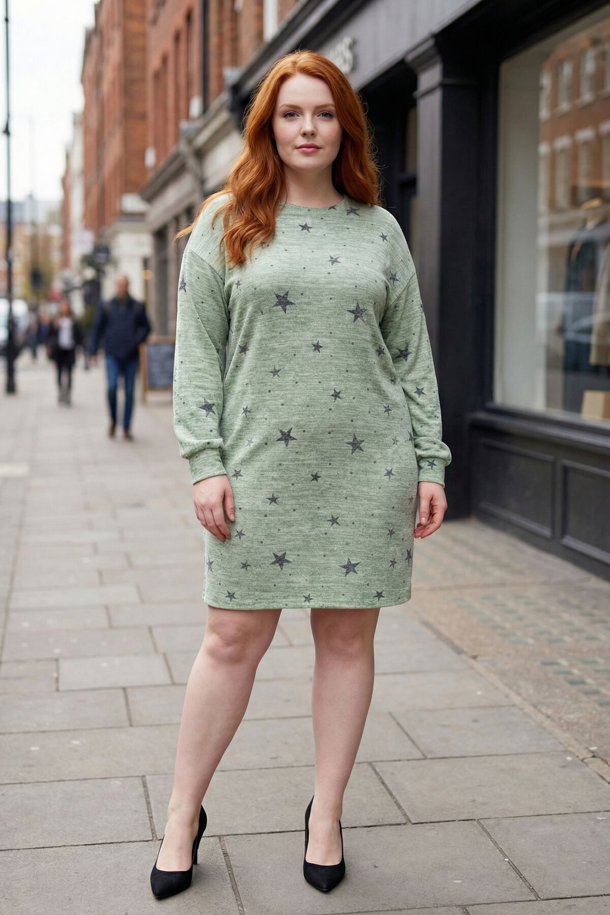 Stil Diva Minikleid Stretchkleid in Übergröße mit langen Ärmeln, Rundhalsausschnitt und St