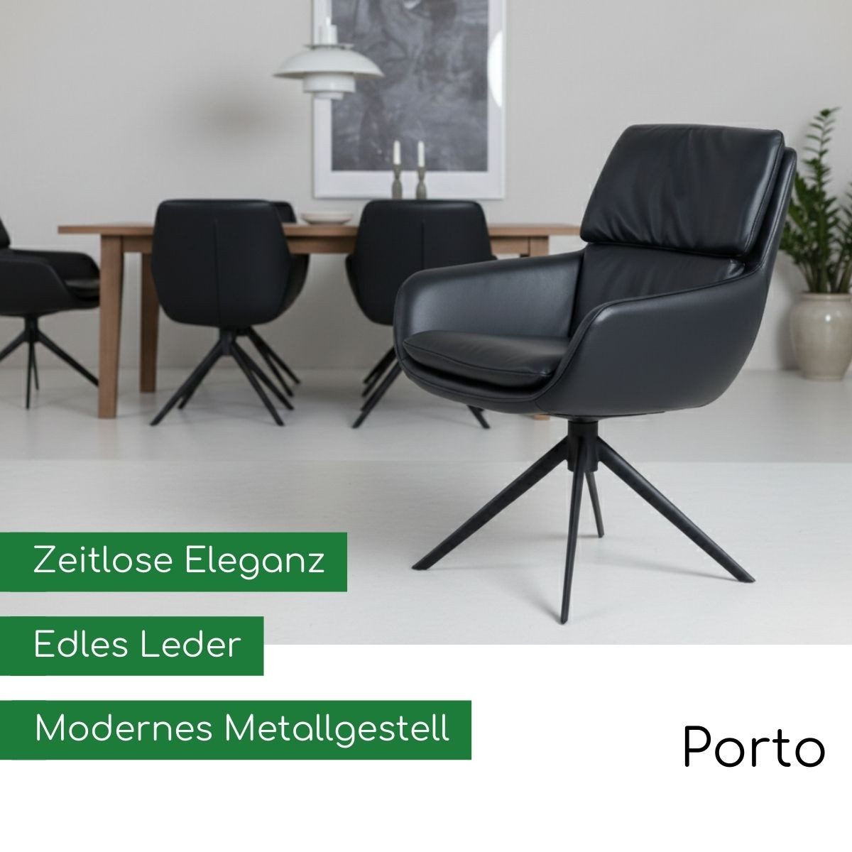 CASA DOMA Esszimmerstuhl Porto, Armlehnstuhl, Lederstuhl, Drehfunktion, schwarz oder dunkelgrau, mit Armlehnen und Rückholfunktion