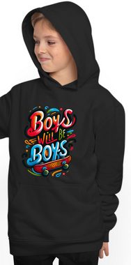 MyDesign24 Hoodie Kinder Kapuzensweater - Skater Hoodie mit Boys will be Boys Schriftzug Kapuzenpulli mit Aufdruck, i537