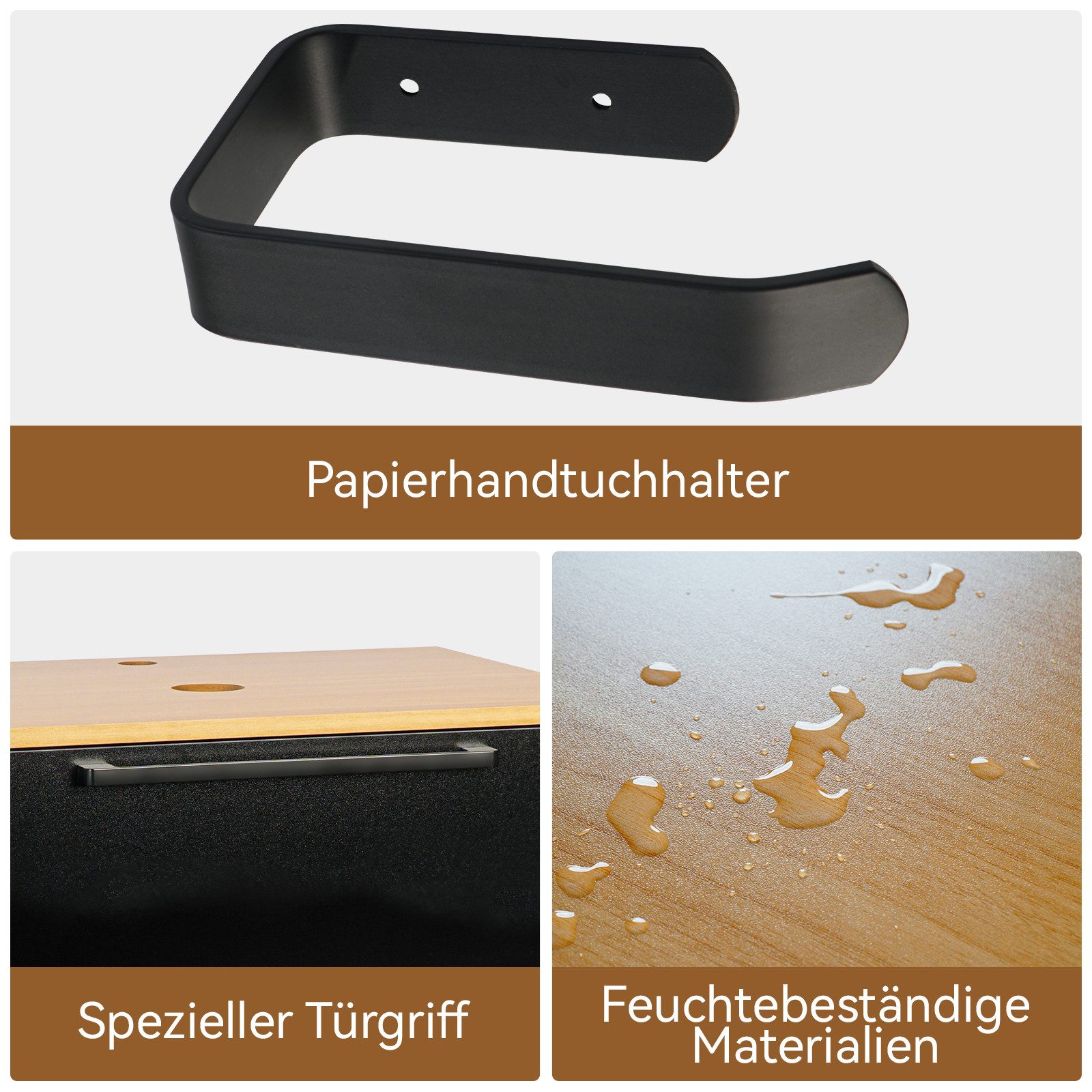 Puluomis Badezimmer-Set Waschbeckenunterschrank 60cm mit Waschbecken, (mit Handtuchring, Klopapierhalter) – Bild 3 von 5