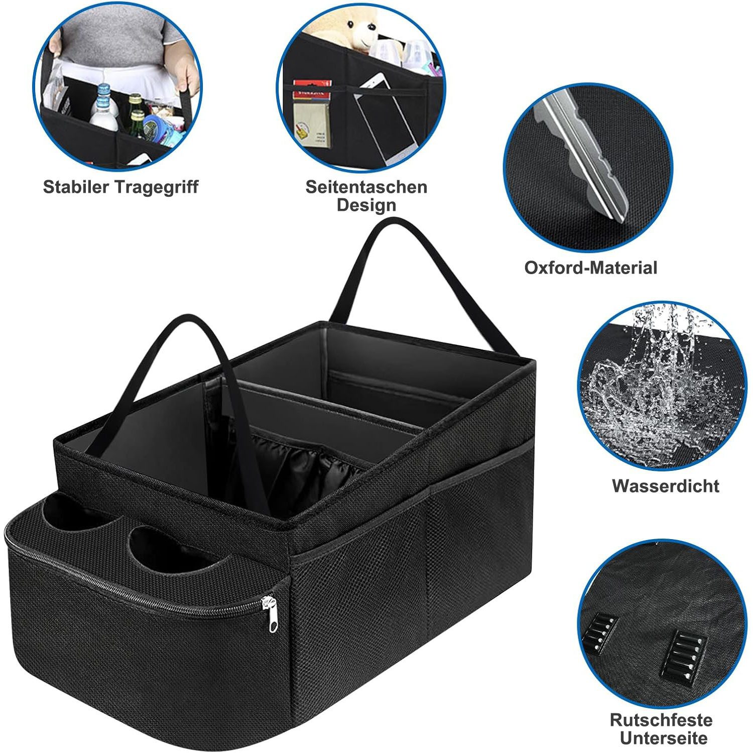 SURFOU Rücksitzorganizer Auto Organizer Rückbank Kinder Beifahrersitz für Beifahrersitz (Aufbewahrungsbox mit Becherhaltern und Netztaschen), für 4 Spielzeug Bücher Snacks mit Getränkehalter und Staufächern