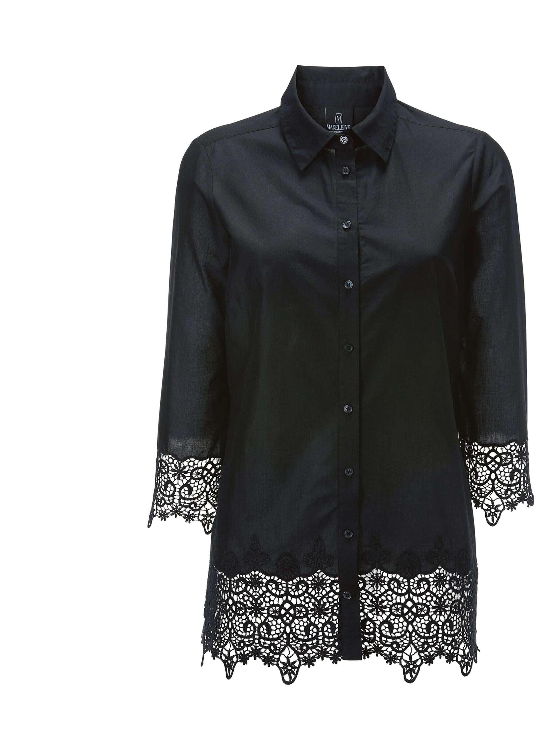 Hemdbluse Baumwoll-Bluse mit Spitzen-Abschlüssen