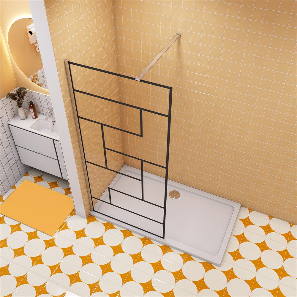 Duschparadies Duschwand Nano mit unregelmäßigem Gitter Glas mit Stabilisationsstange Glaswand, Einscheibensicherheitsglas, (Set), NanoGlas
