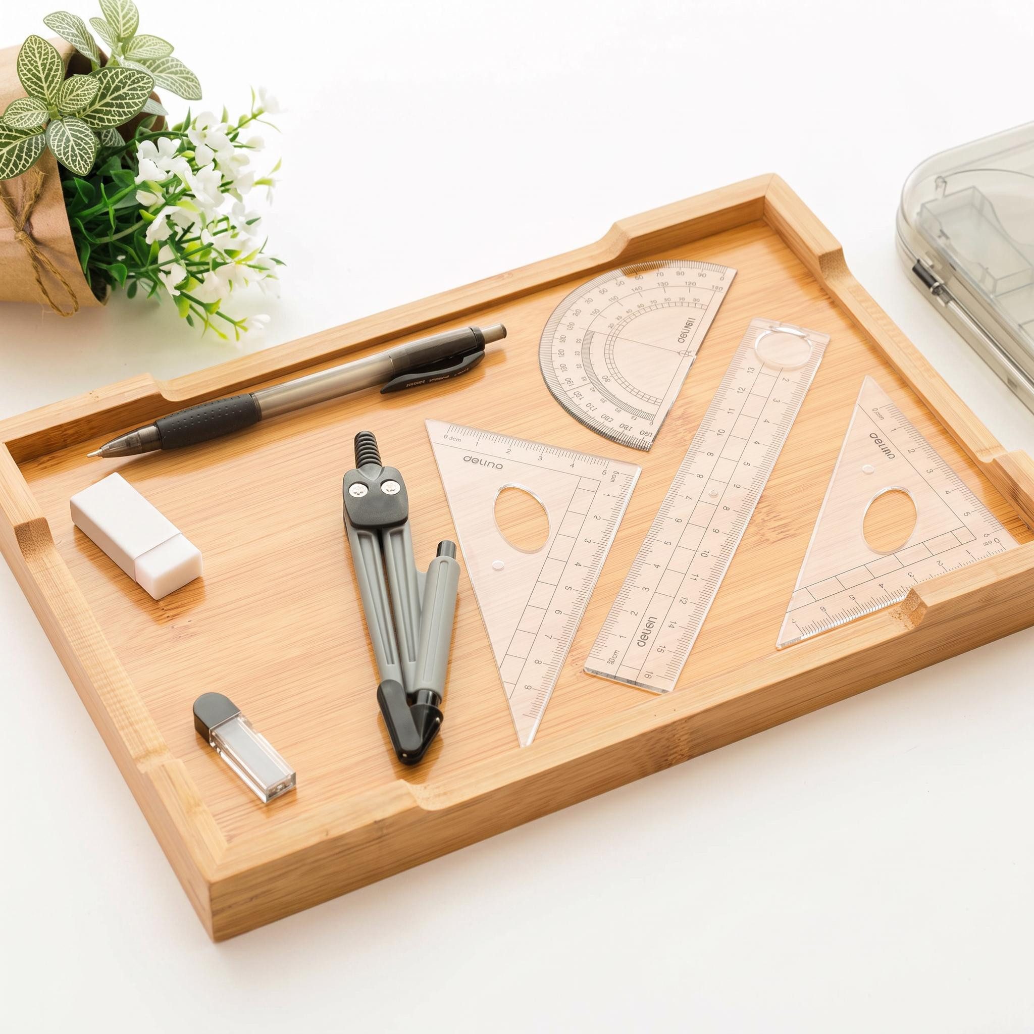 GarveeMore Geodreieck Geometrie-Set 8-teilig – Zirkel, Lineal, Dreiecke, Winkelmesser, Zirkel mit integriertem Minenstift – robustes Metall, Box – Bild 3 von 5