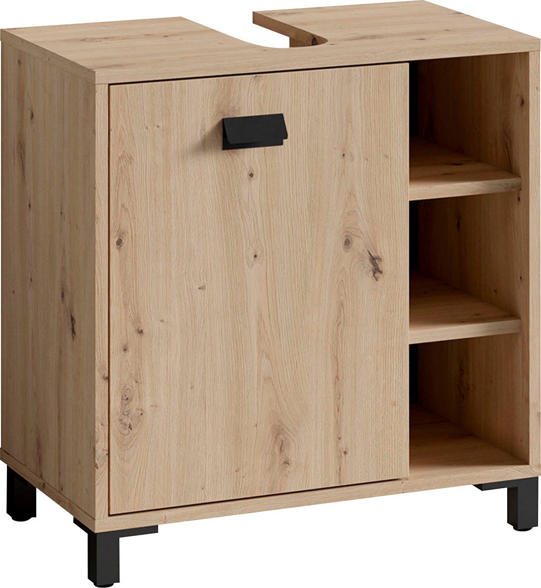 byLIVING mit 60 cm, Breite Regal Wellness Waschbeckenunterschrank Syphonausschnitt, mit praktischem