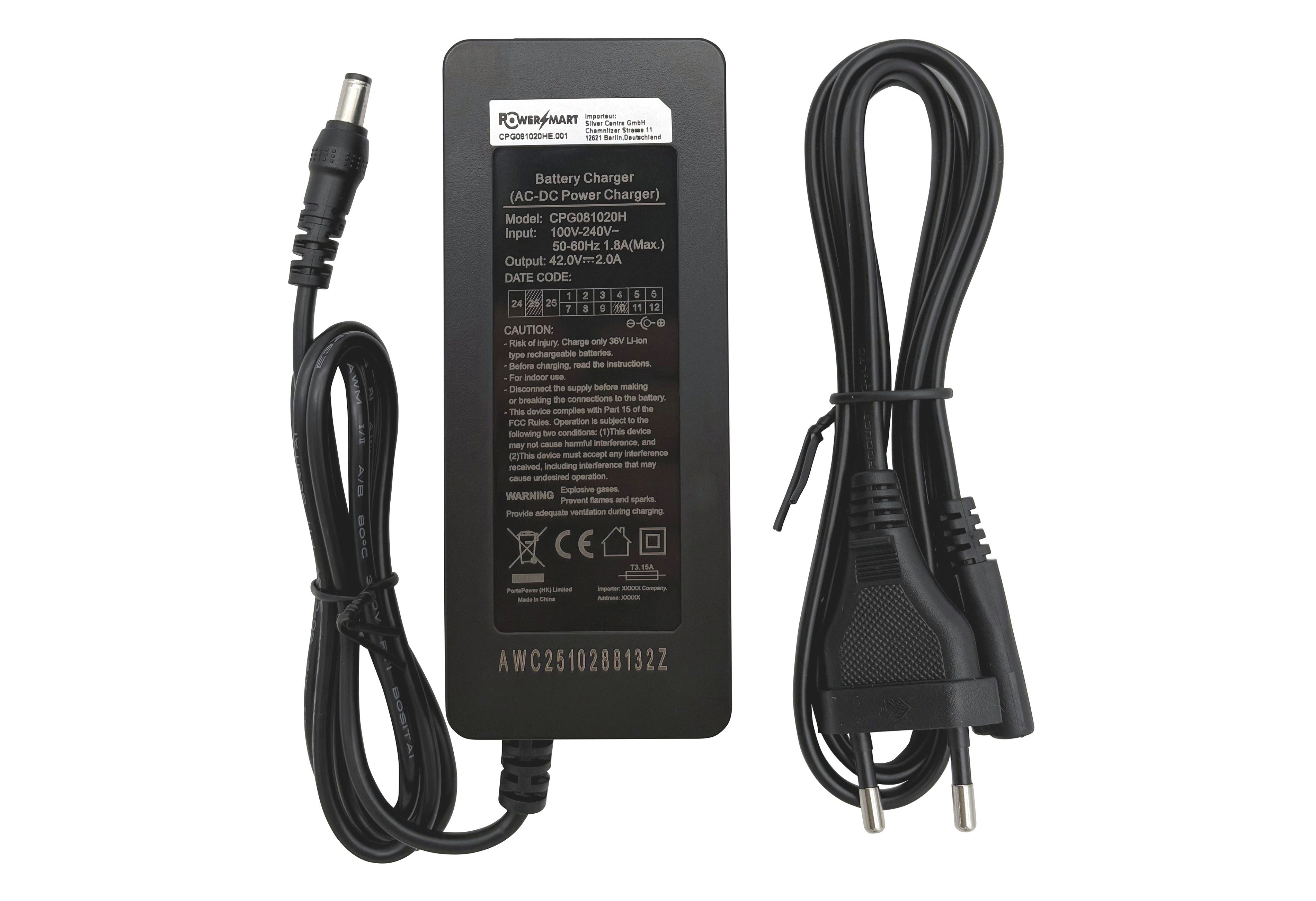 PowerSmart Batterie-Ladegerät (42V für MDA BC238360020 passt für 36V Akku, DC2.1 Stecker) – Bild 3 von 3