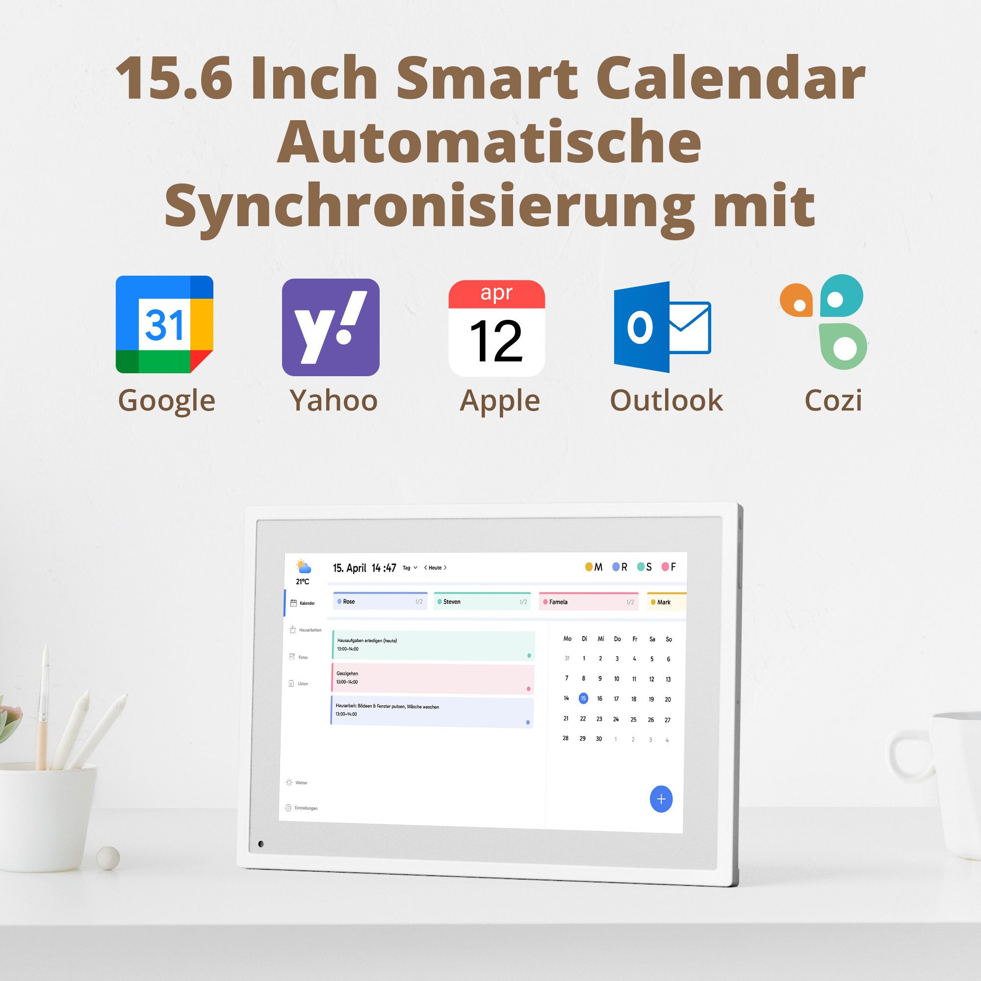 EKASN 10,1'' Digitaler Kalender mit Interaktiver Touchscreen Digitaler Bilderrahmen (25,7 cm/10,1 ", 800 x 1280 Pixel, 32 GB, Full-HD, Familienplaner mit To-Do-Liste & Mahlzeitenplaner, WLAN)