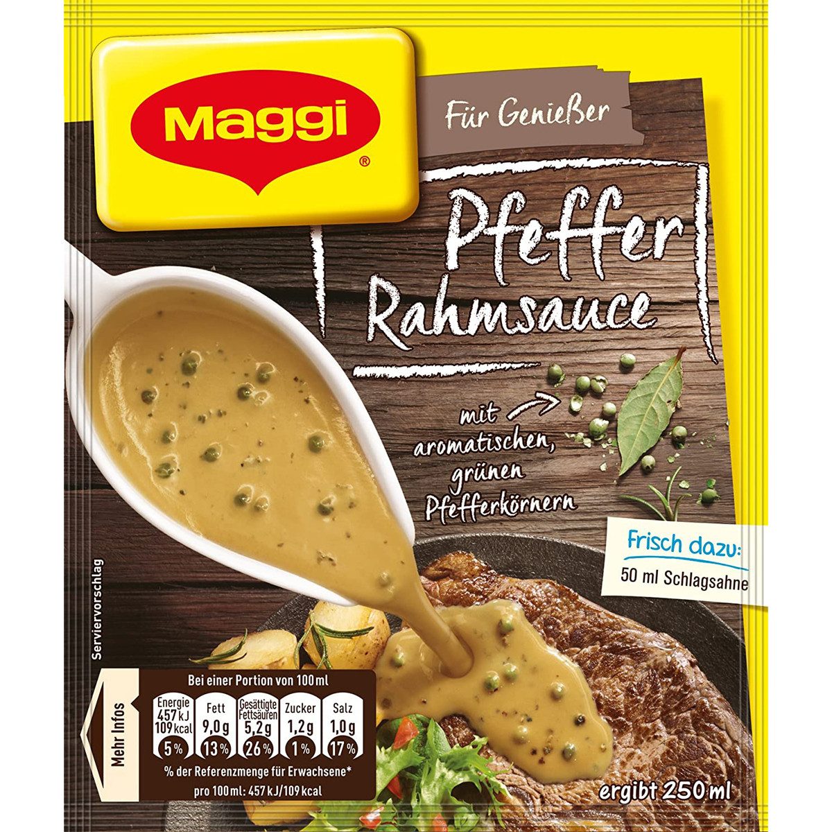 MAGGI Saucen, Maggi Für Genießer Pfeffer Rahmsauce mit ganzen Pfefferkörnern 28g