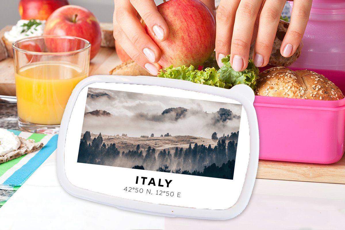 (2-tlg), Dolomiten - Kunststoff, Brotbox Lunchbox - Nebel, Sommer Kinder, Brotdose Erwachsene, für Snackbox, rosa MuchoWow Mädchen, Italien Kunststoff -