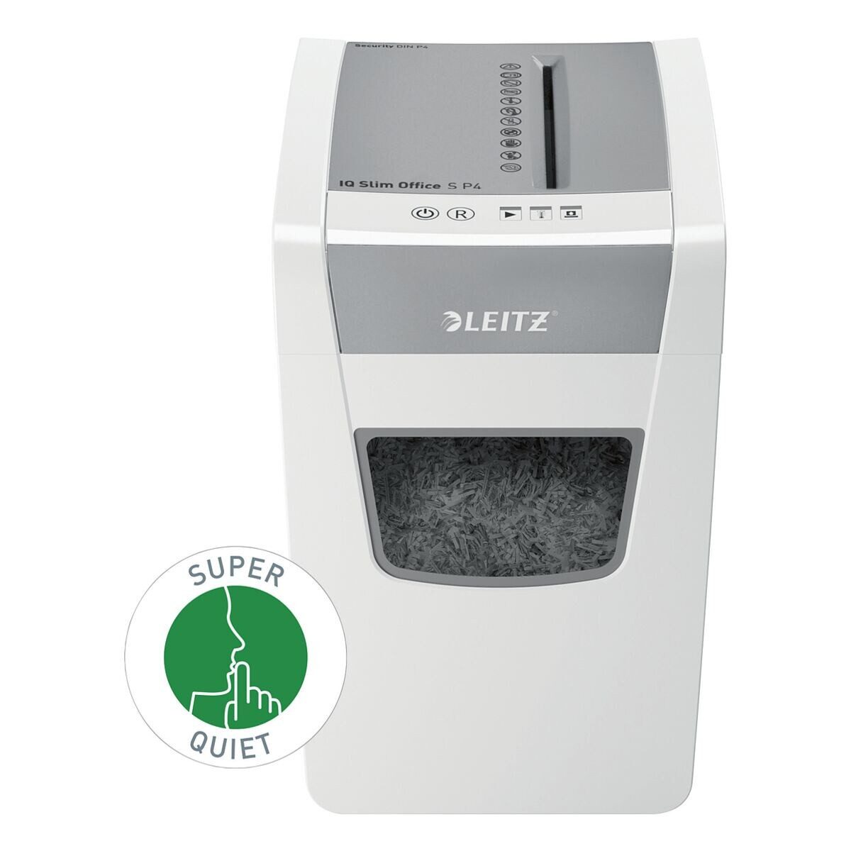 LEITZ Aktenvernichter Slim Office S P4, Partikelschnitt 4x28 mm, bis 12 Blatt, 23 Liter