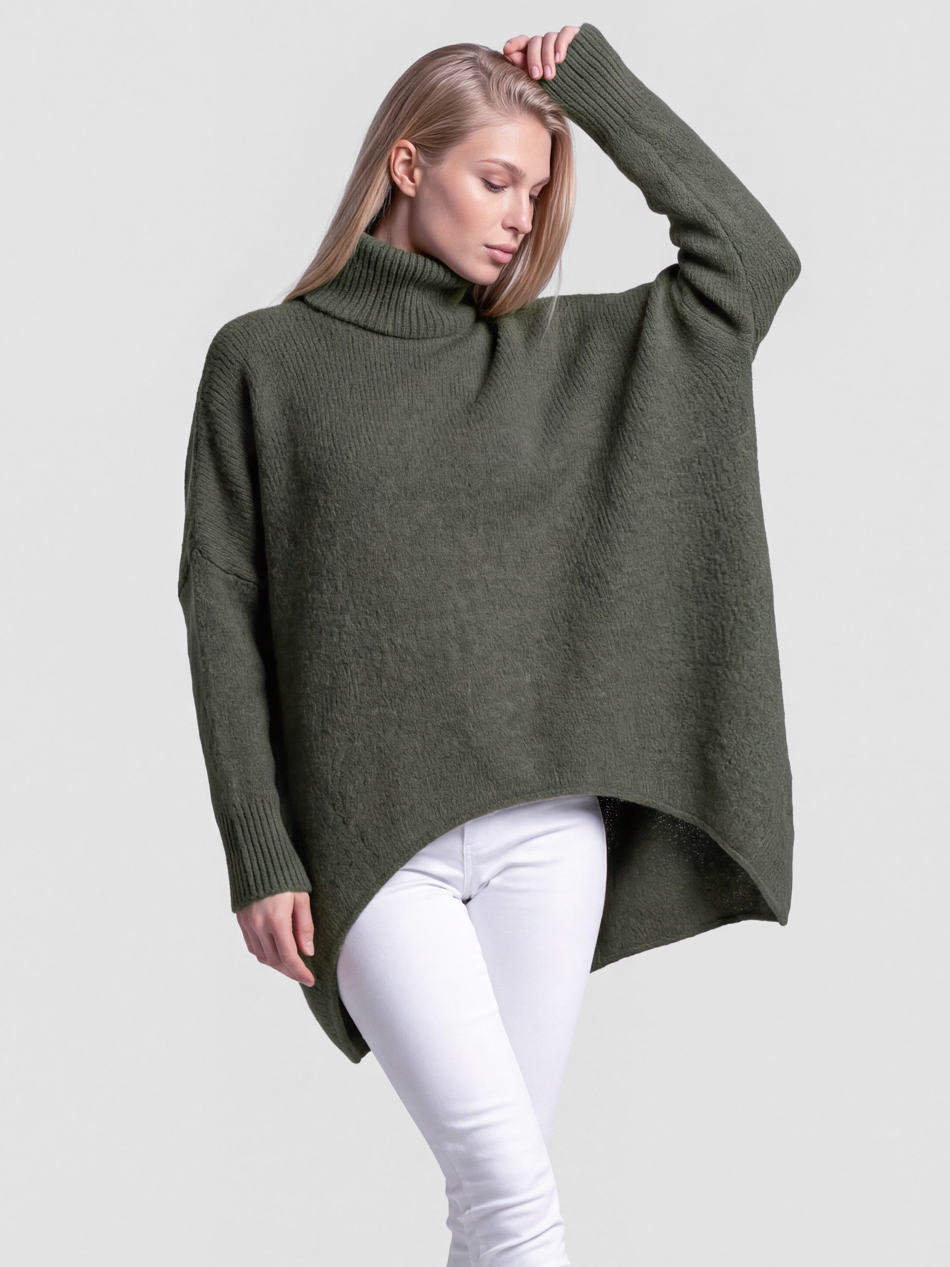 PEKIVESSA Strickpullover Extrem-Oversized Rollkragenpullover im Vokuhila-Sc günstig online kaufen