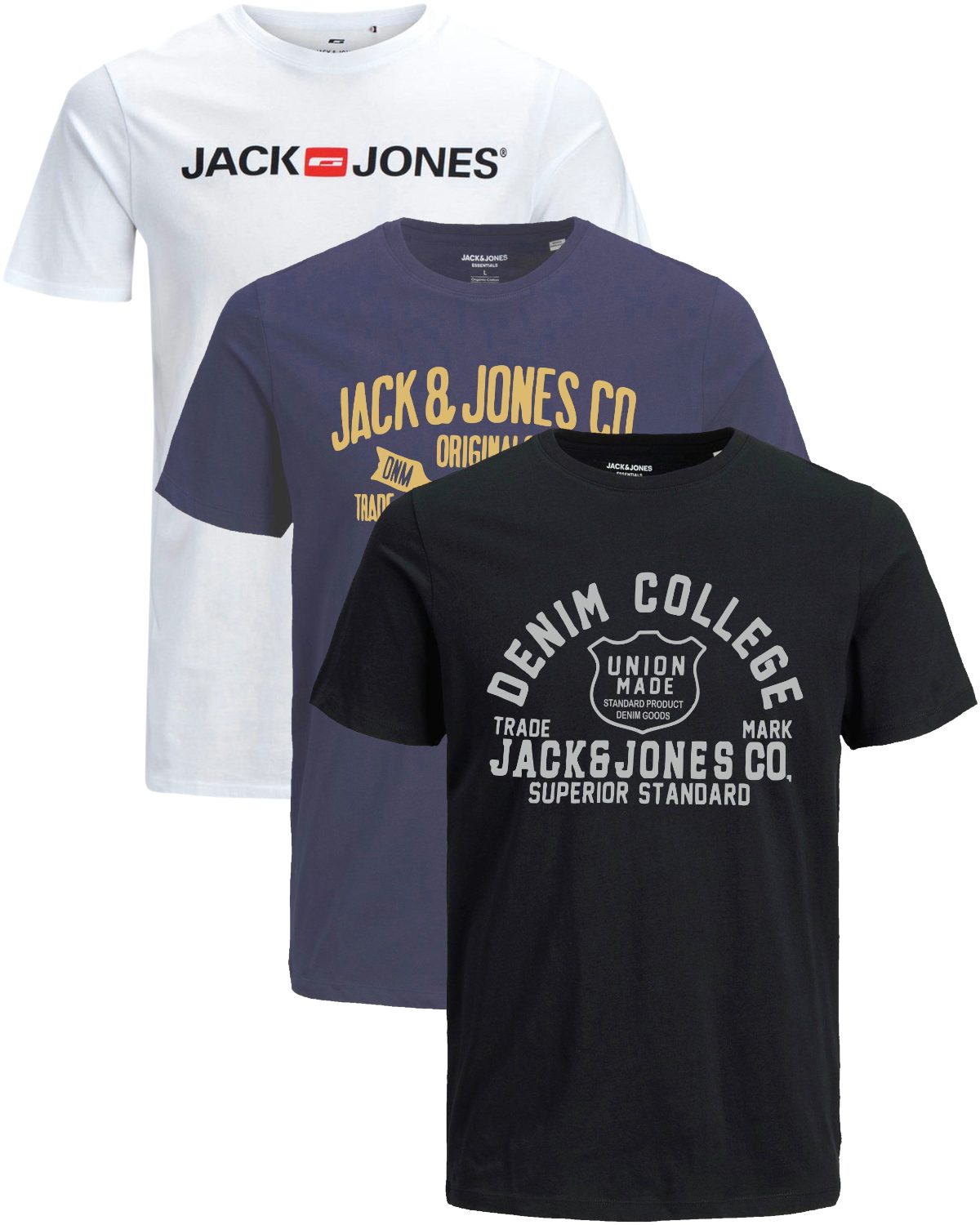 Jack & Jones Print-Shirt Bequemes Slimfit Shirt (Spar-Set, 3er-Pack) in Unifarbe mit Print