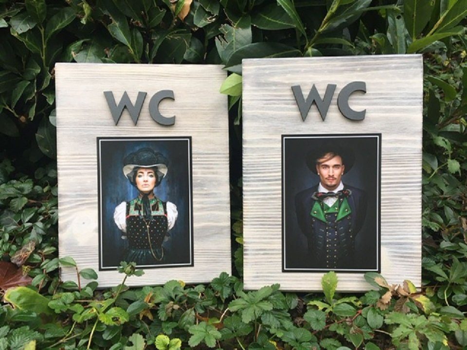 Wanddekoobjekt Schwarzwaldbretter WC Set "Oskar"