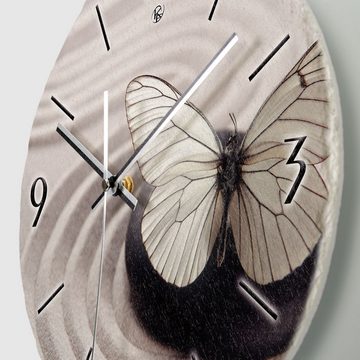 Kreative Feder Wanduhr Wanduhr „Schmetterling“ aus Stein (Keramik) in Schiefer-Optik (ohne Ticken; Funk- oder Quarzuhrwerk; ⌀ 30cm; außergewöhnlich)