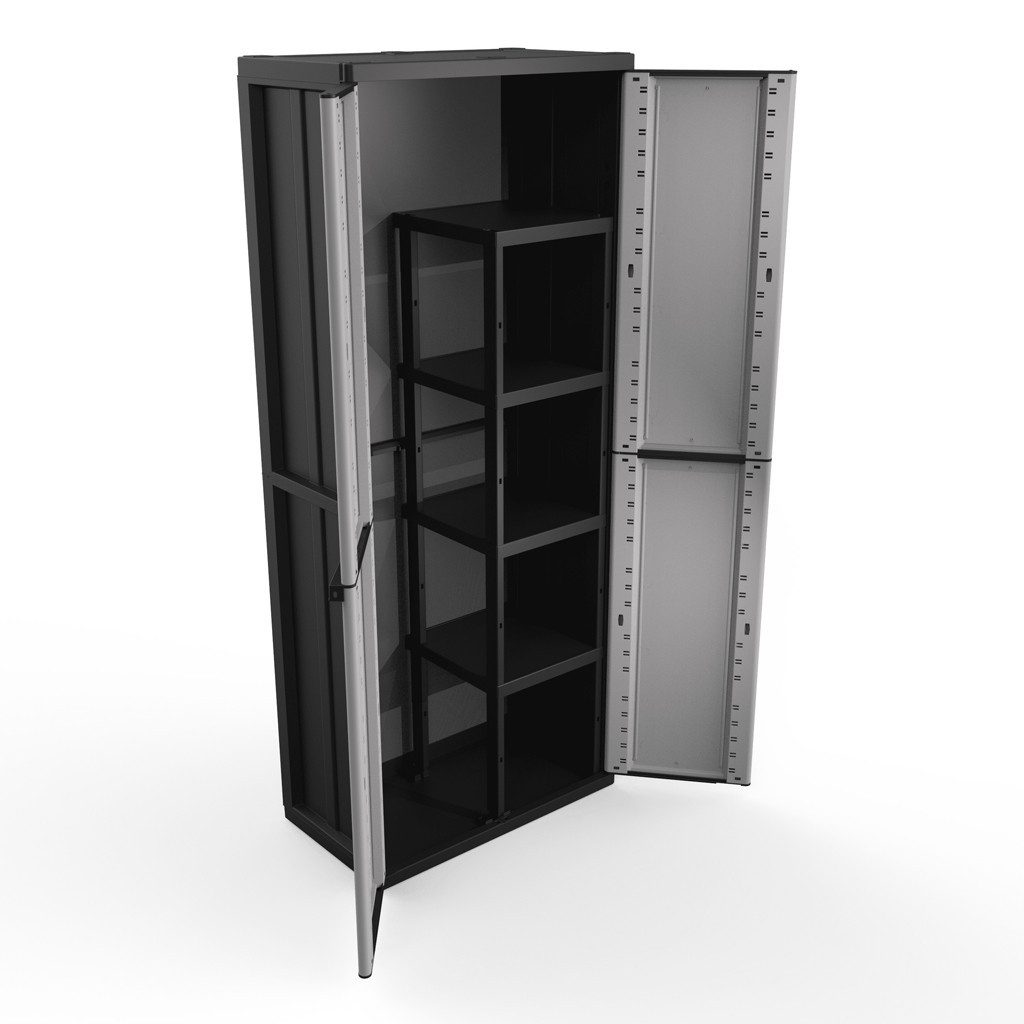 Kreher Mehrzweckschrank Kunststoffschrank 'J-Line' mit Spindfach (Schwarz/Grau)