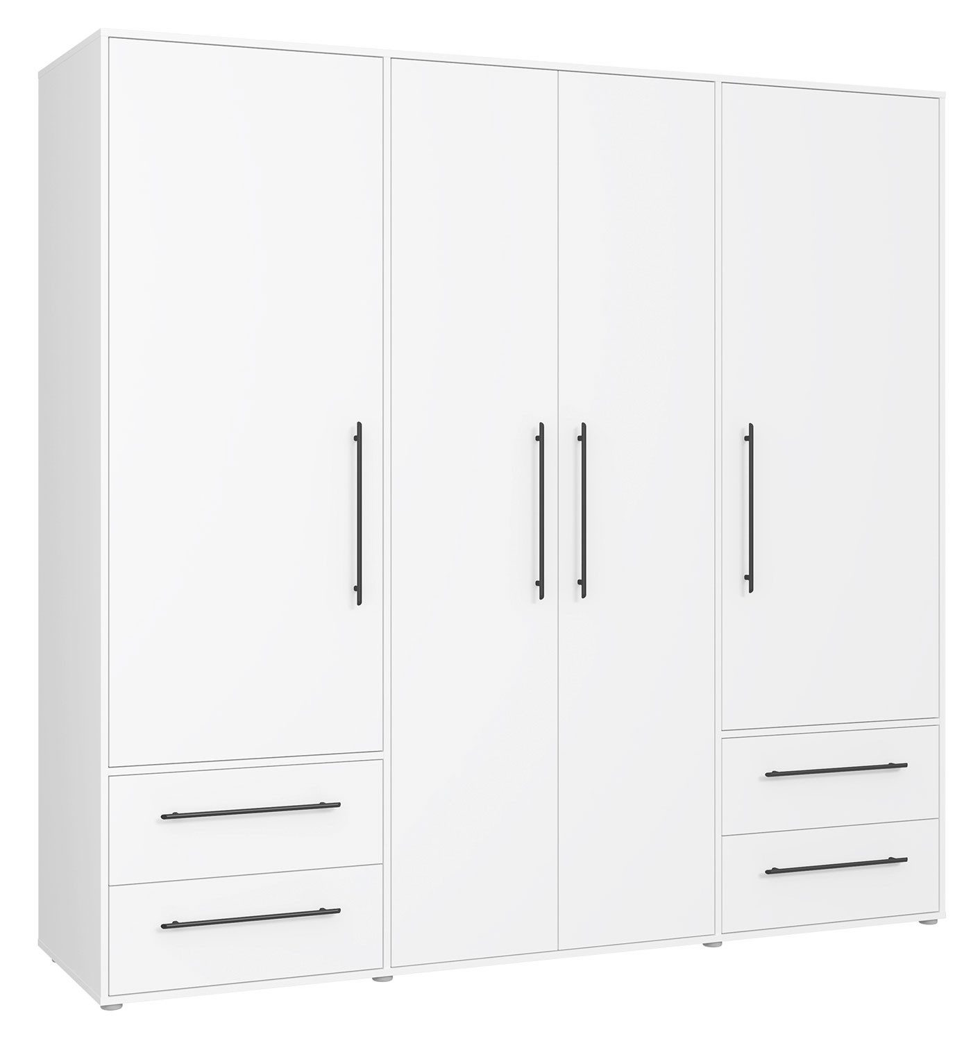 FORTE Drehtürenschrank MOKKARIS, Weiß matt, 4 Türen, 4 Schubladen, 5 Einlegeböden, 2 Kleiderstangen, B 206 x H 200 x T 59 cm