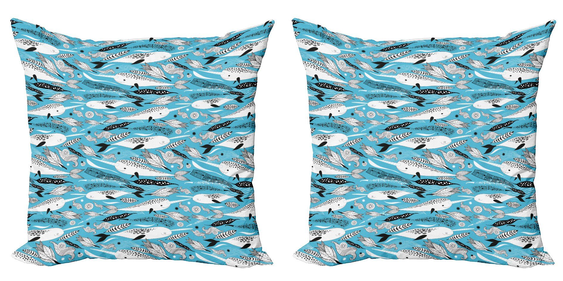 Kissenbezüge Modern Accent Doppelseitiger Digitaldruck, Abakuhaus (2 Stück), Wale Einhorn Wale Algen Motive | Kissenbezüge