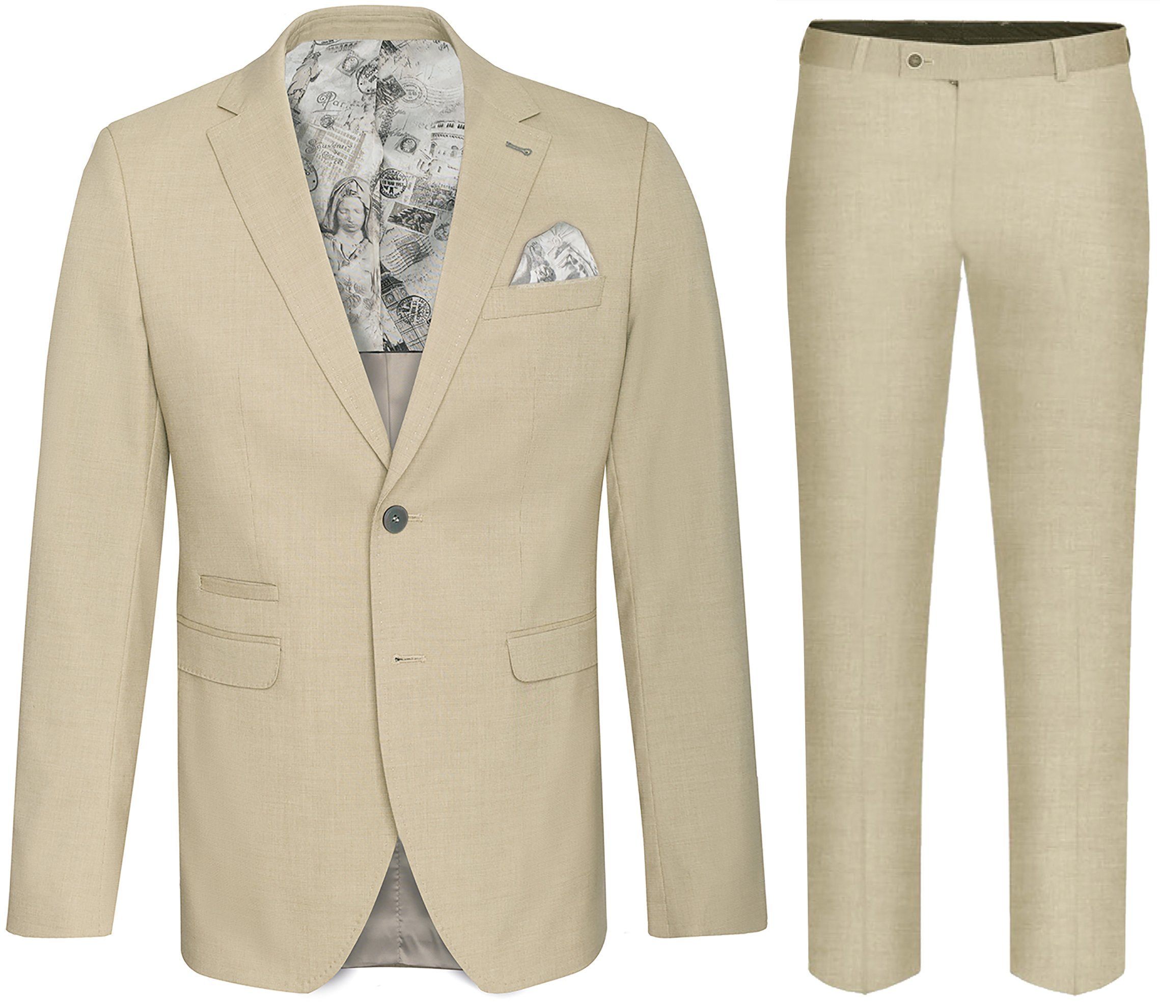 Paul Malone Anzug Sommerlicher Herrenanzug moderner, stilvoller Herren Anzug (Set, 2-tlg., Sakko mit Hose) Slim Fit mit AMF Naht beige