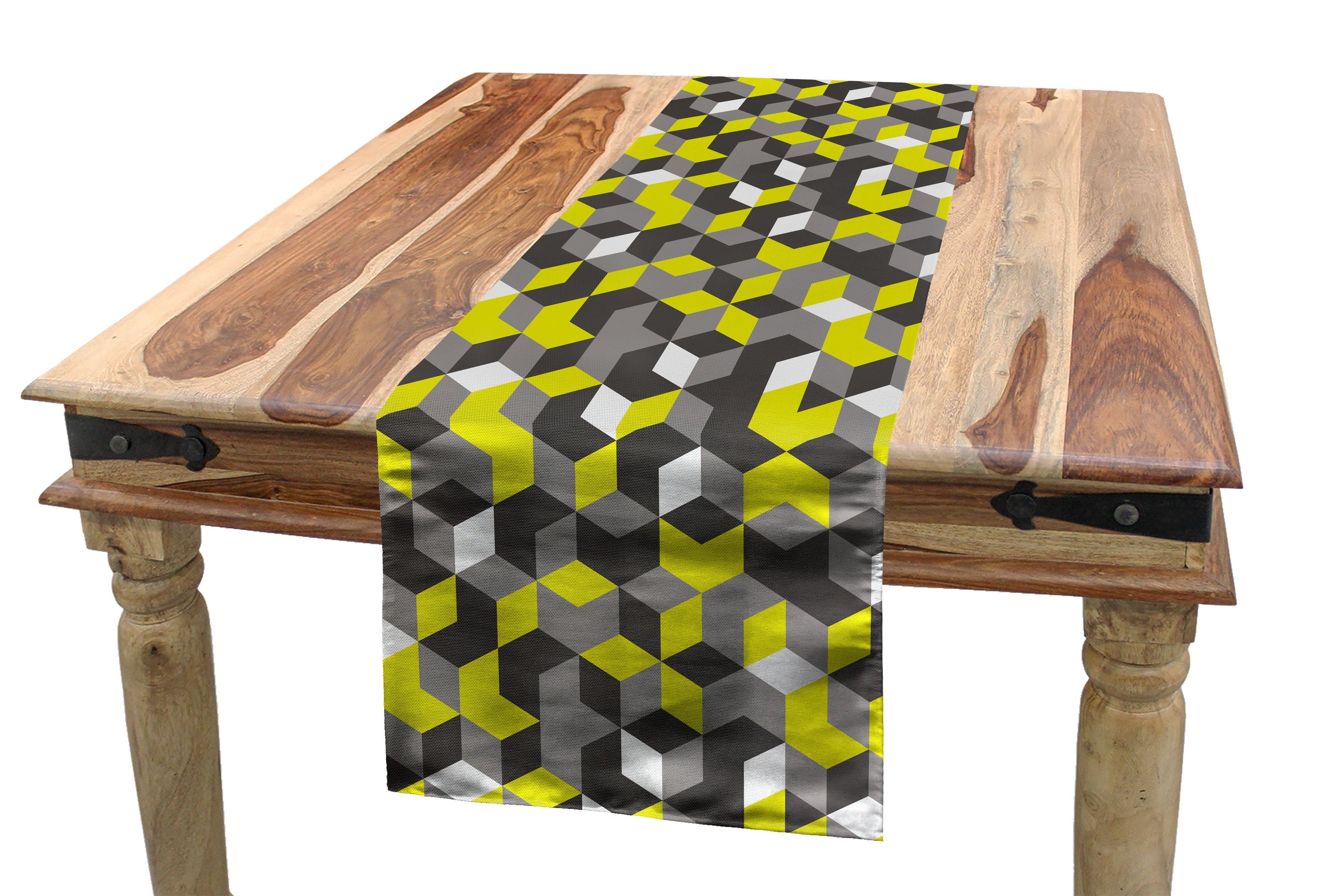 Abakuhaus Tischläufer Esszimmer Küche Rechteckiger Dekorativer Tischläufer, Senfgelb Moderne Box Cubes