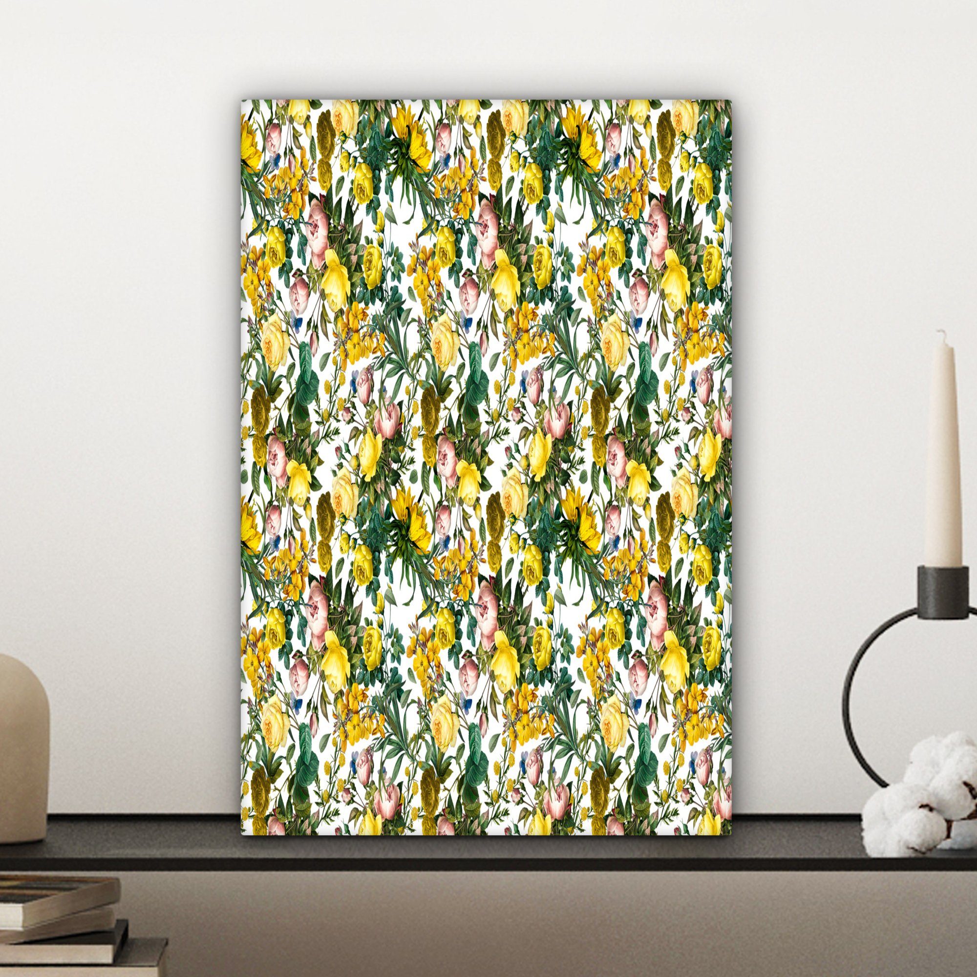 OneMillionCanvasses® Leinwandbild Rosen - fertig - Gelb Gemälde, St), 20x30 Zackenaufhänger, - inkl. (1 Sonnenblume Blumen, cm Leinwandbild bespannt
