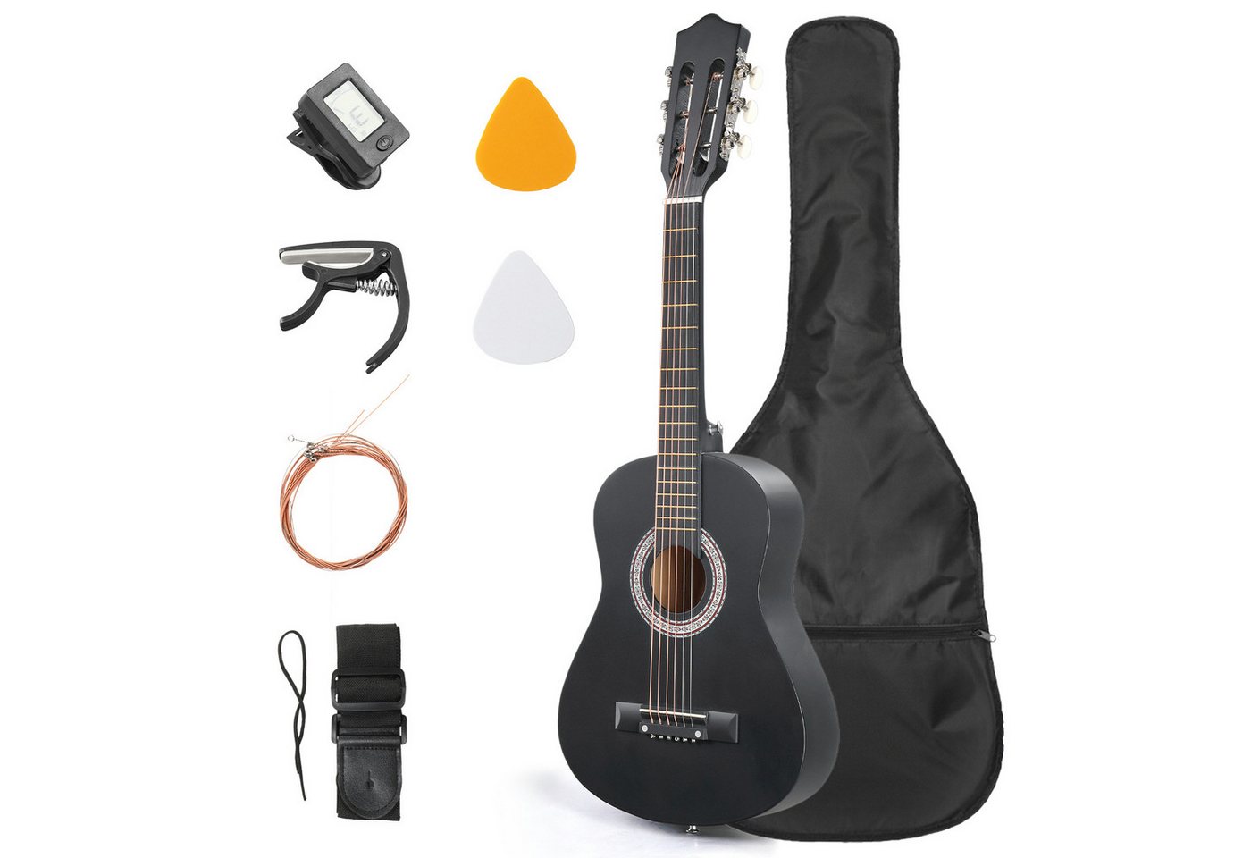 LALAHO Akustikgitarre Konzertgitarre 30 Zoll-mit Hochglanz & Stimmgerät für Einsteiger, Set inkl. Tasche, Ersatzsaiten, Gurt und Plektren