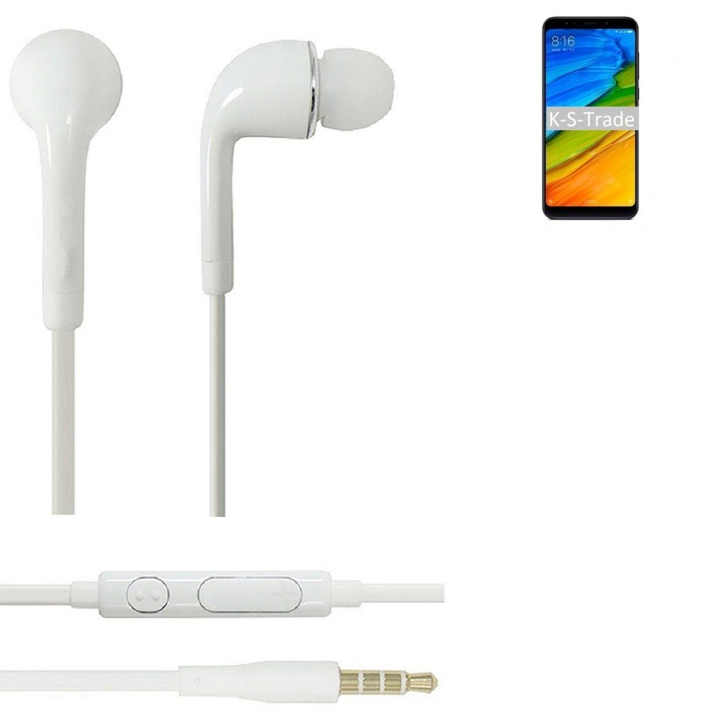 K-S-Trade für Xiaomi Redmi 5 In-Ear-Kopfhörer (Kopfhörer Headset mit Mikrofon u Lautstärkeregler weiß 3,5mm)
