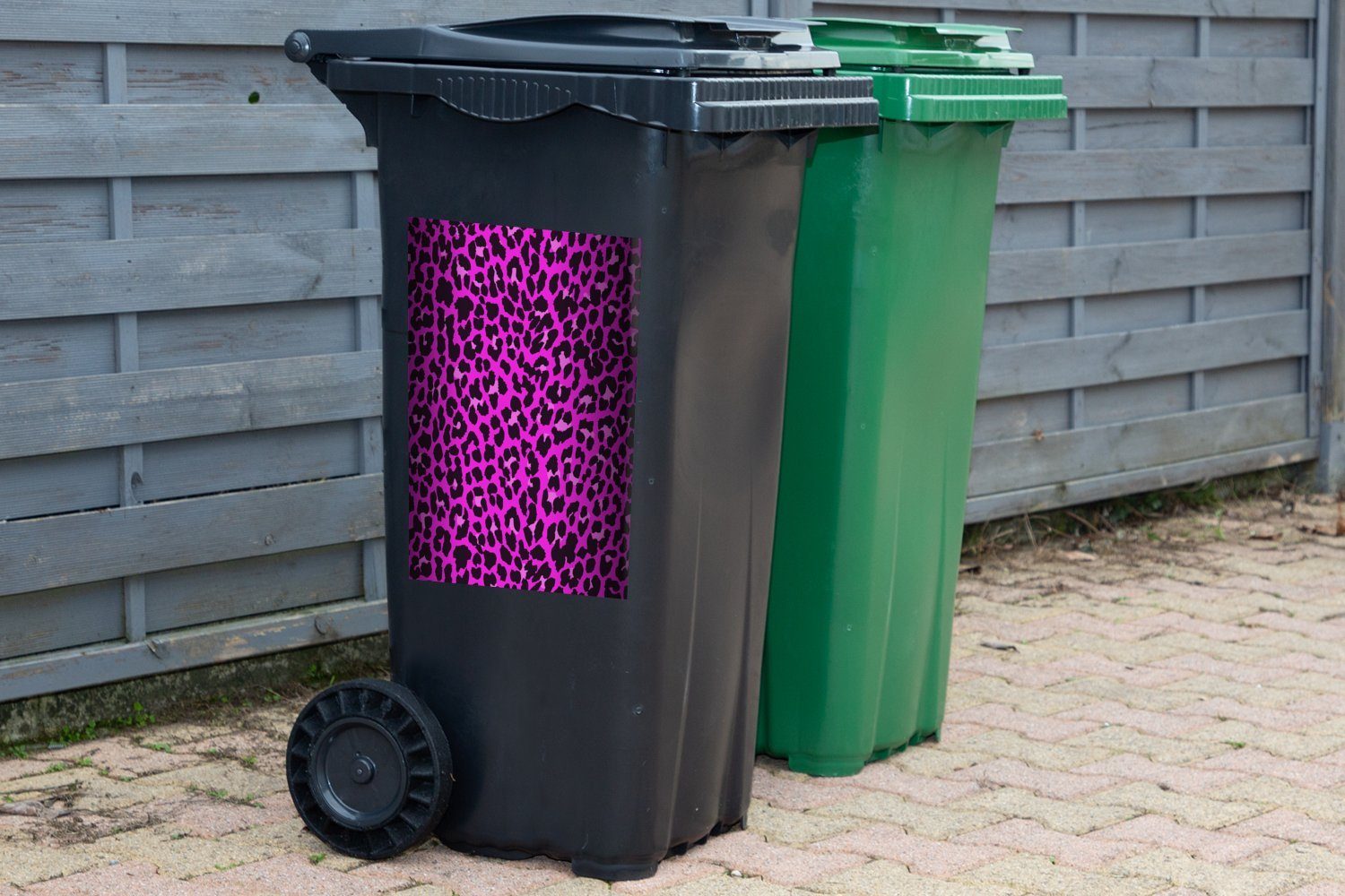 (1 Mülltonne, Rosa Sticker, Wandsticker - MuchoWow Mülleimer-aufkleber, - Container, Abfalbehälter St), Pelz Leopard