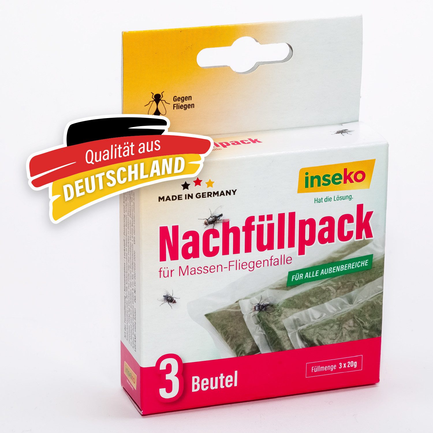 Inseko Insektenfalle 1 x inseko Nachfüllpack für Massen-Fliegenfalle I 3 Beutel, für alle Außenbereiche