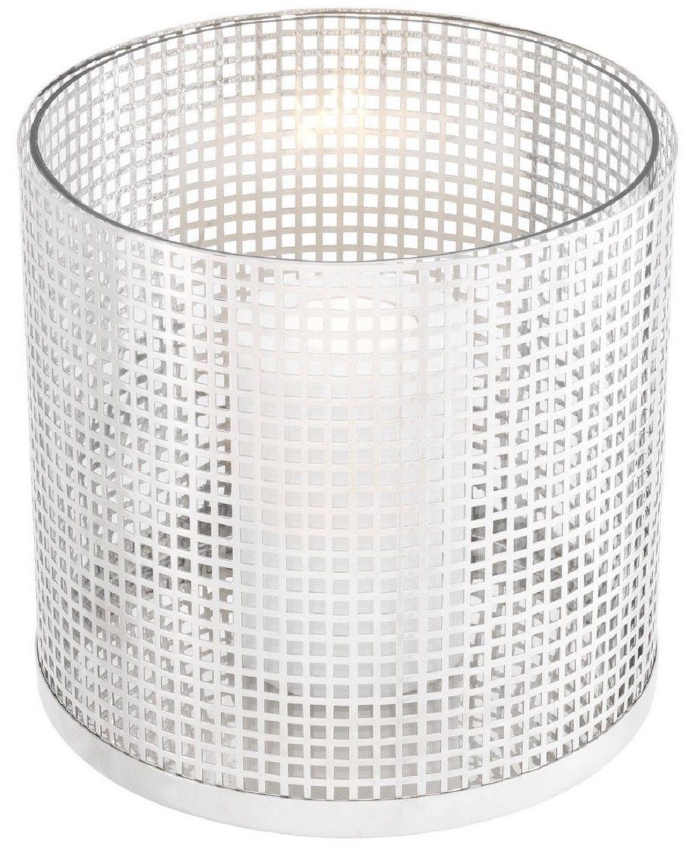 Silber Runder aus Casa Deko Kerzenleuchter Accessoires H. cm Edelstahl - Kerzenleuchter Padrino x Ø - Luxus 25,5 Glas 25 und Luxus Kerzenleuchter
