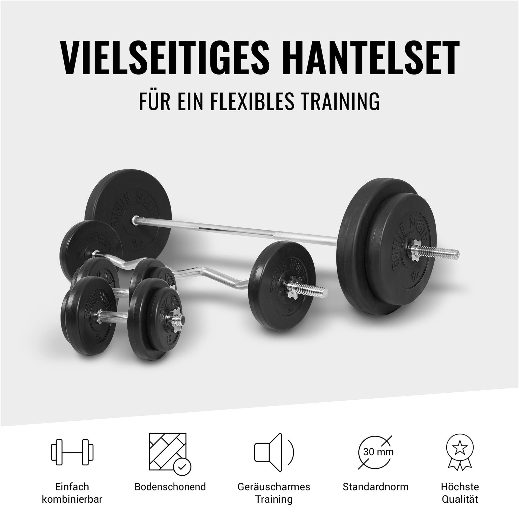 - kg, Ablage, 100 SPORTS Hantelbank inkl. Curlpult GORILLA Langhantelset Bankdrücken Weiß Schrägbank,