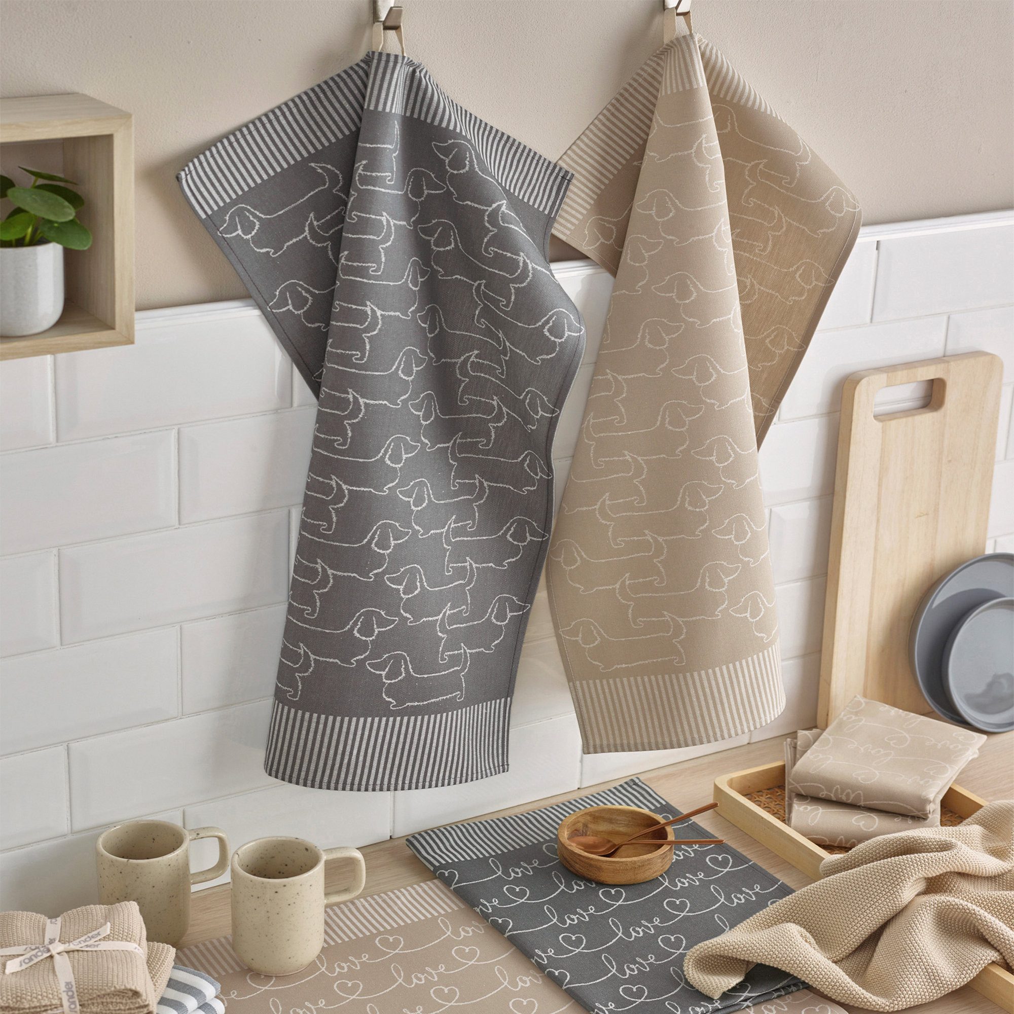 sander table + home Geschirrtuch Geschirrtuch "Schröder" 2er-Pack, Baumwolle Motiv: Hunde