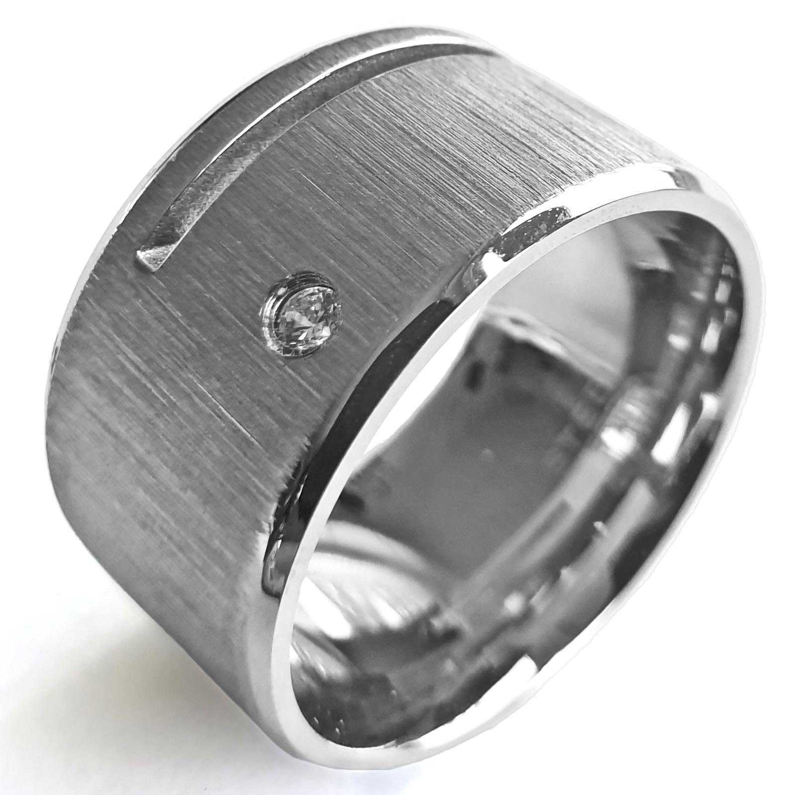 viva-adorno Fingerring Herren Edelstahl Ring Breit XL Zirkonia Oberfläche matt gebürstet, Herrenring Daumenring D1a