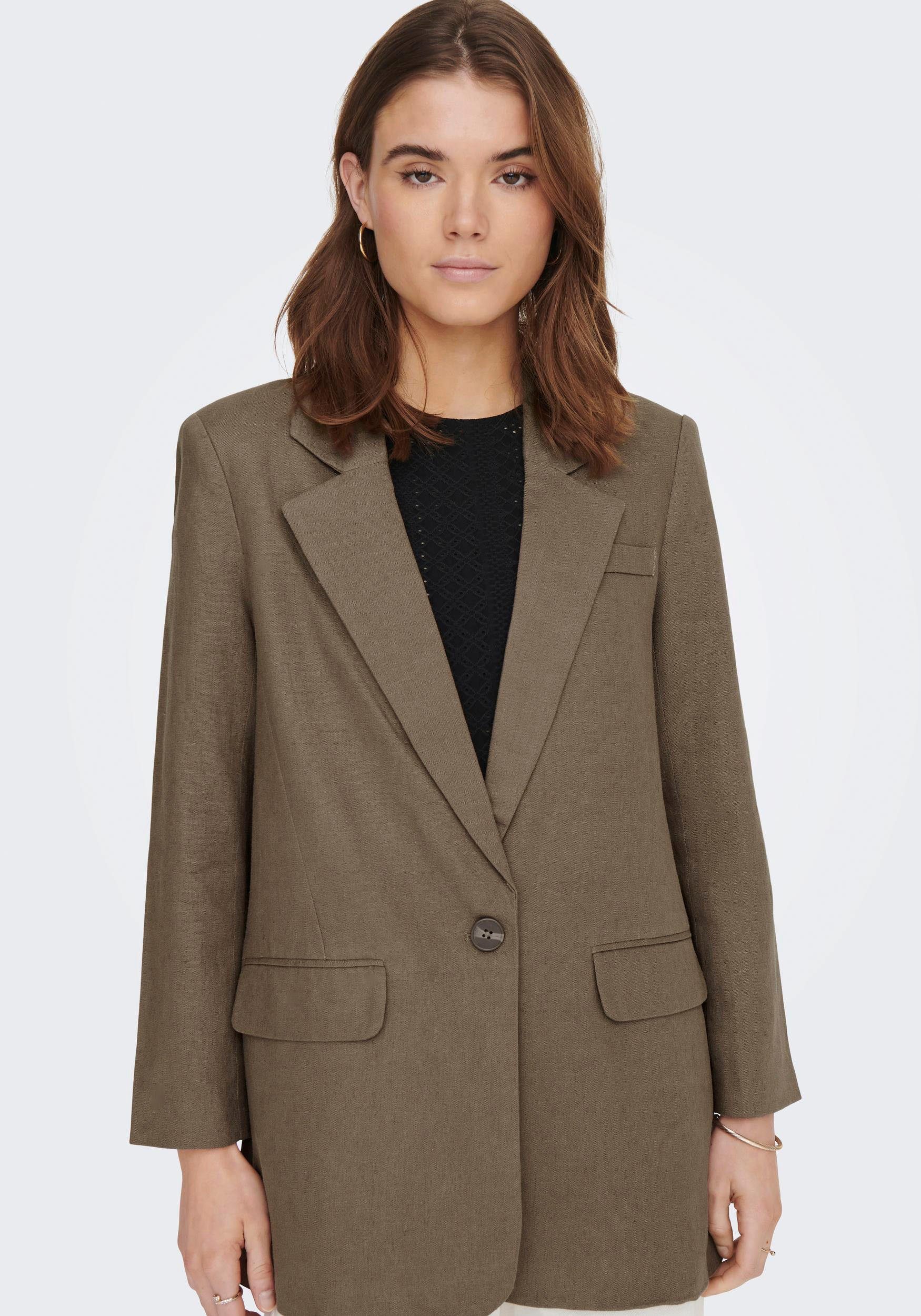 ONLY Longblazer ONLCARO-LANA L/S OVS LIN BLAZER TLR NOOS mit Leinen Brown Lentil | Longblazer