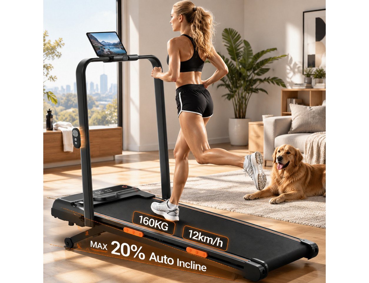 BAYMATE Laufband mit automatischer Steigung (20% Auto-Steigung, 1-12 km/h, 160 kg Belastung, Walking Pad mit Fernbedienung)