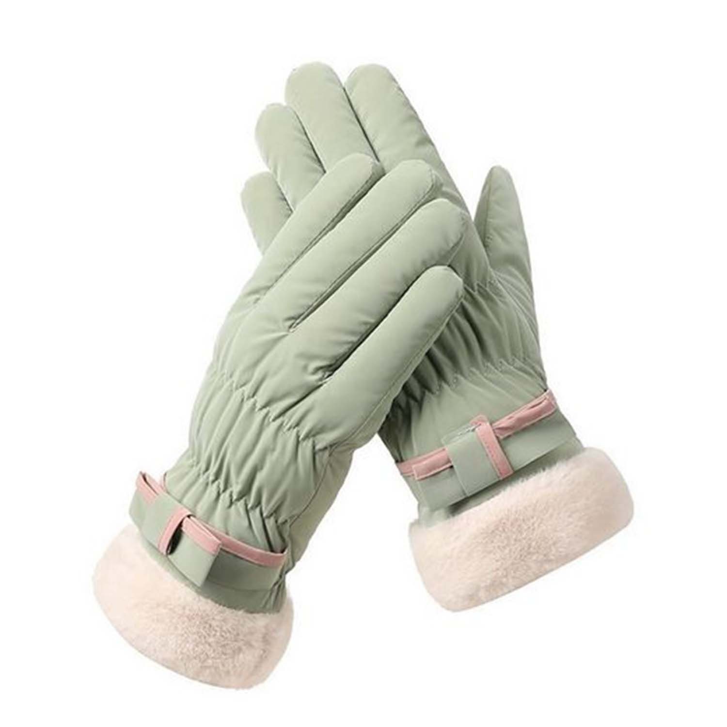 Daisred Skihandschuhe Damen Fleecehandschuhe Touchscreen Warm Winterhandschuh Wasserdicht Grün