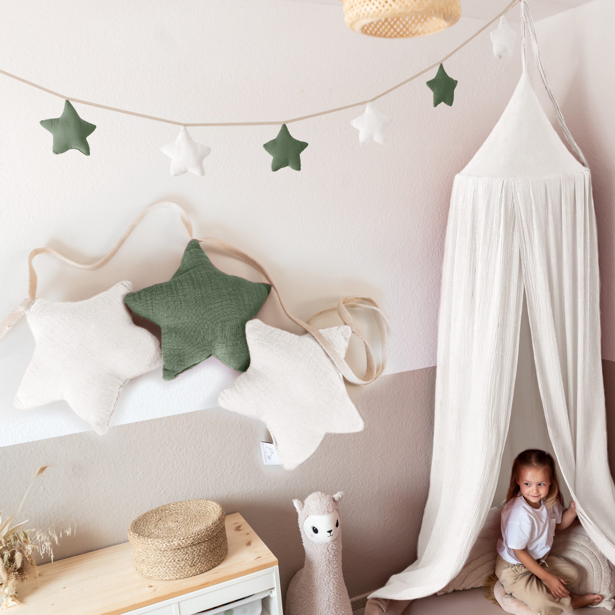 lilimaus Wimpelkette Sternenkette für Kinderzimmer - handgenähte Stoff-Girlande, handgefertigte Stoff-Girlande ca. 300 cm - Wimpel oder Sterne