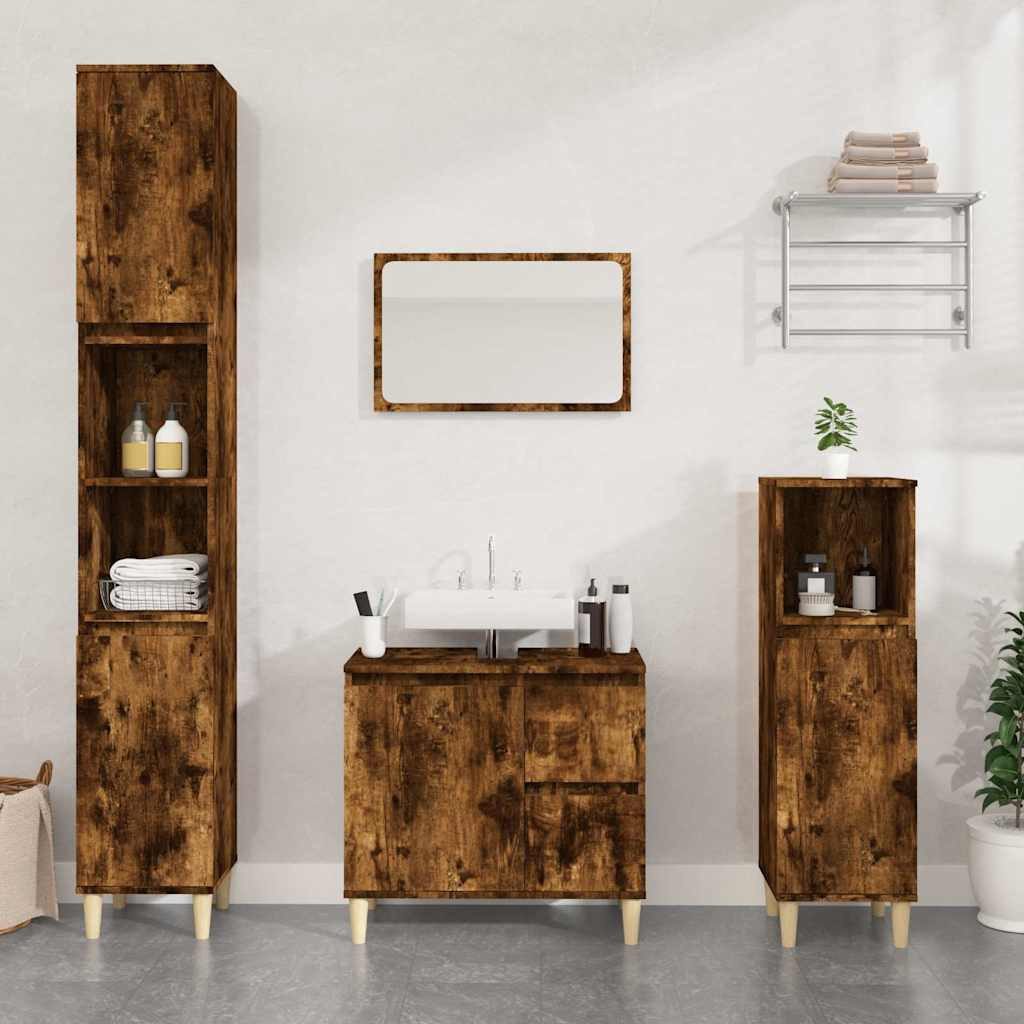 Badkommode Badezimmerschrank 65x33x60 cm Räuchereiche mit Stauraum und