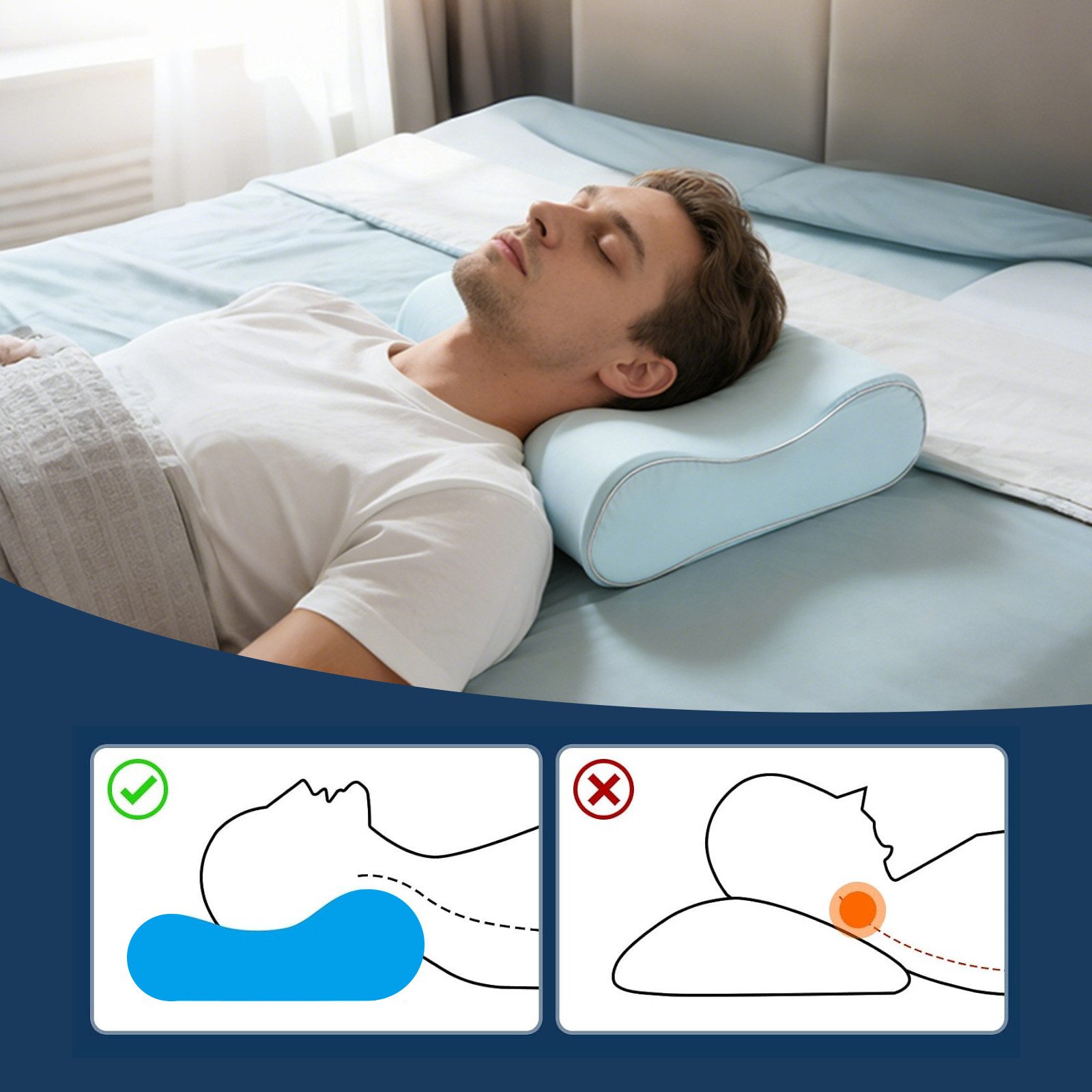 ROYGBIV Kopfkissen Ergonomisches Nackenkissen aus Memory Foam, Wellendesign, Atmungsaktiver & Waschbarer Bezug 60 x 38-10/12 cm