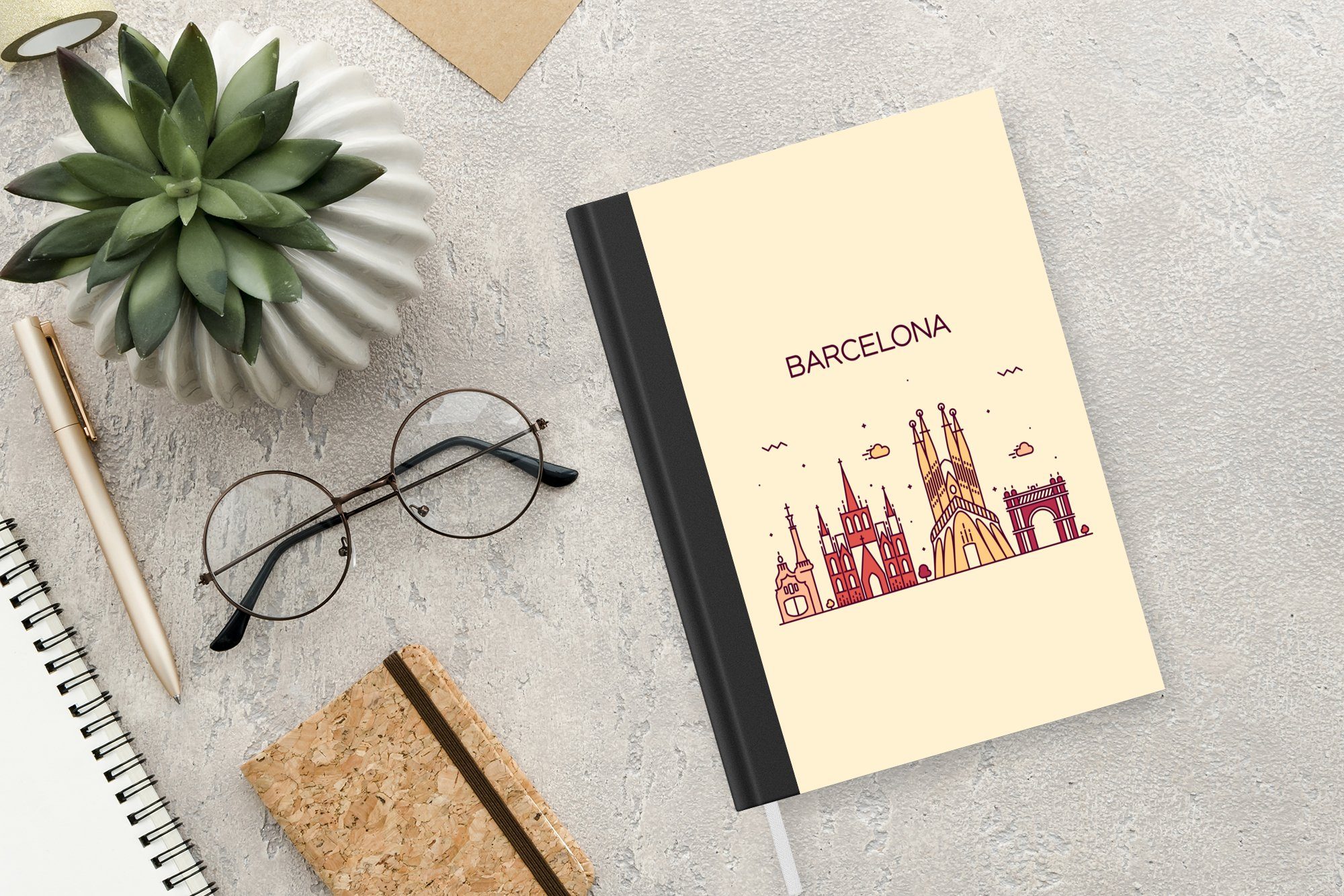 MuchoWow Notizbuch Barcelona - Skyline Haushaltsbuch Notizheft, Tagebuch, - 98 Spanien, Merkzettel, Journal, Seiten, A5