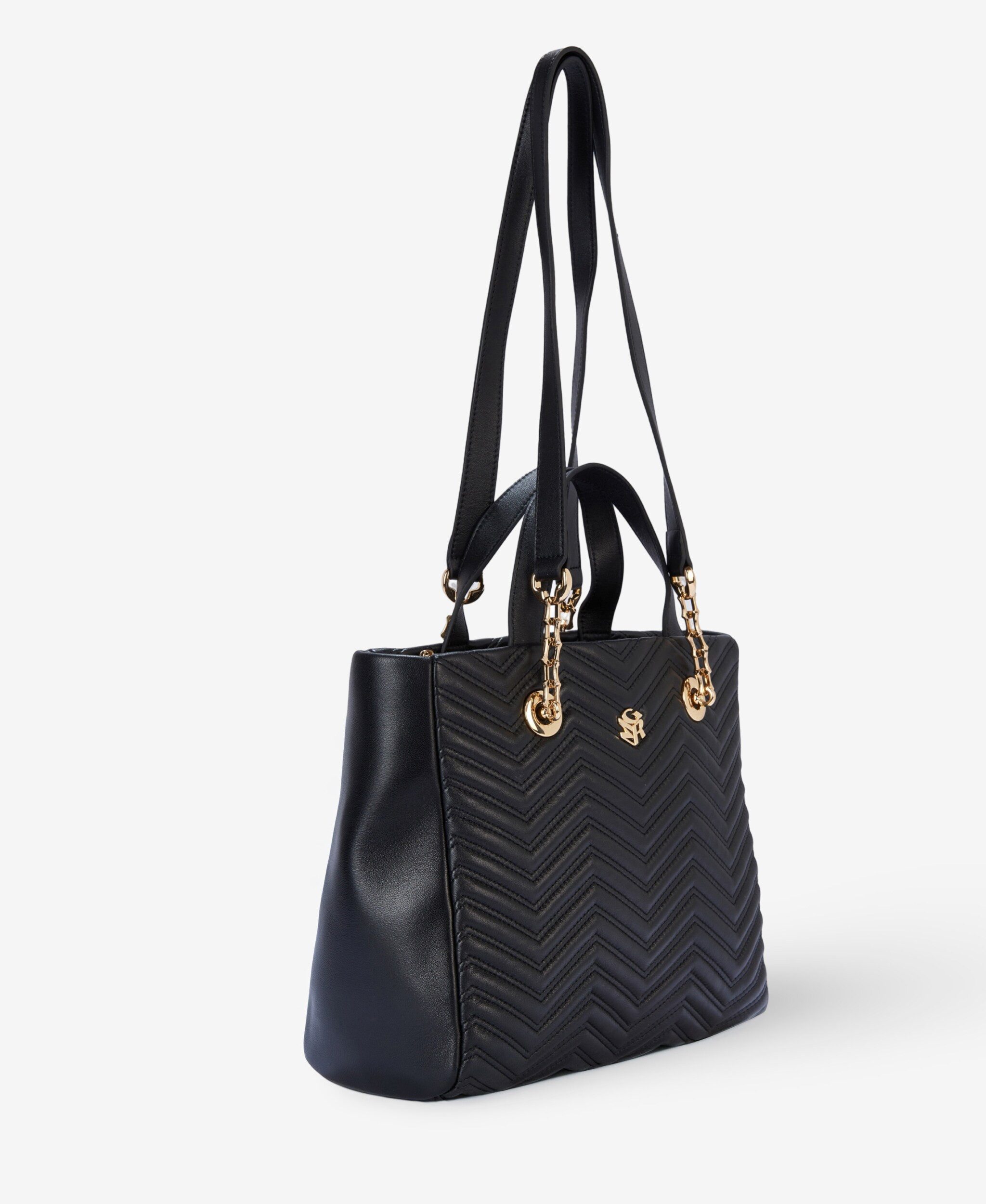 GLAMIRA Handtasche Lysandra Schwarze Henkeltasche (1-tlg), echt Leder, mit geräumigem Hauptfach